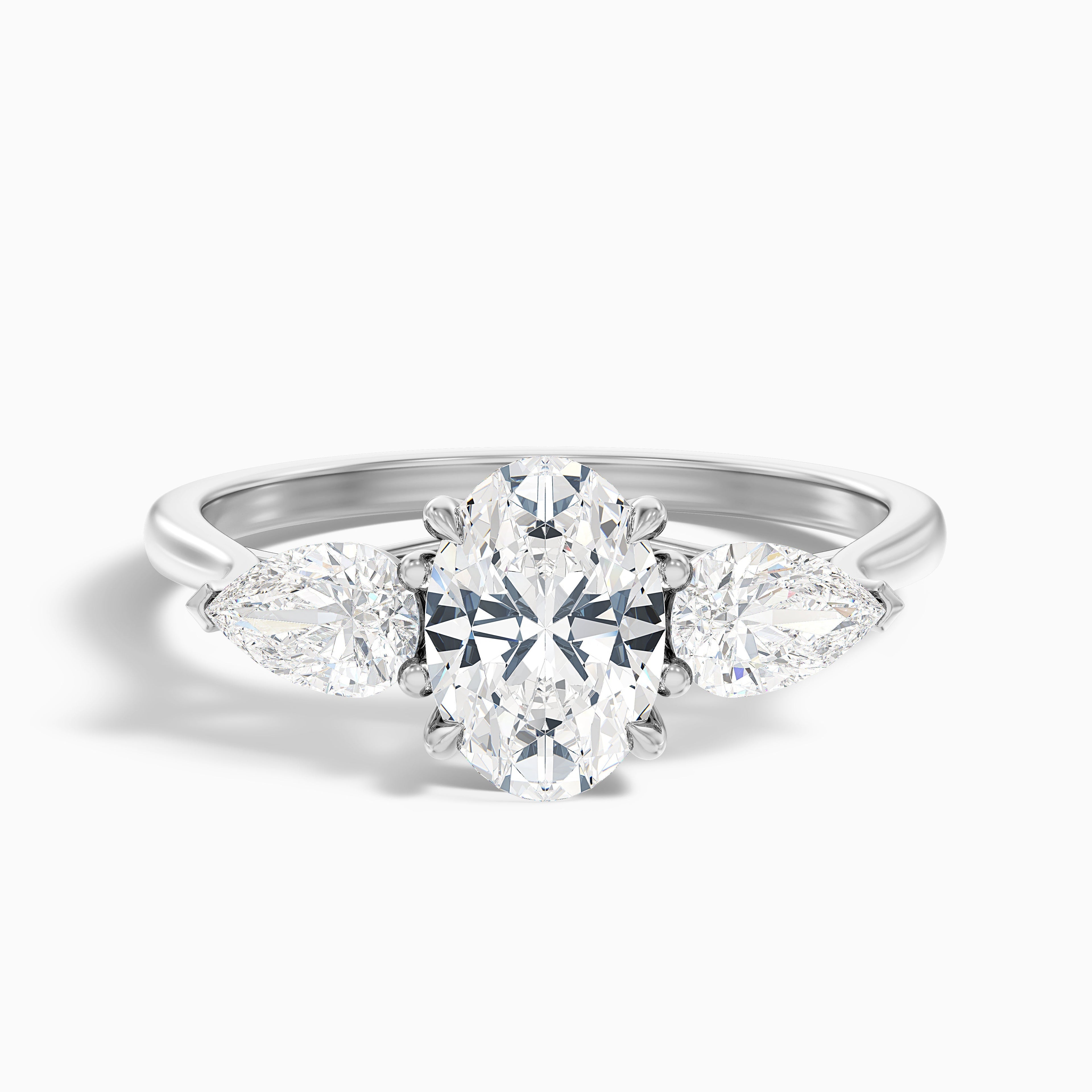 Isa 5.5 Carat Three Stone Oval Halo Moissanite Engagement Ring in 14k Yellow Gold