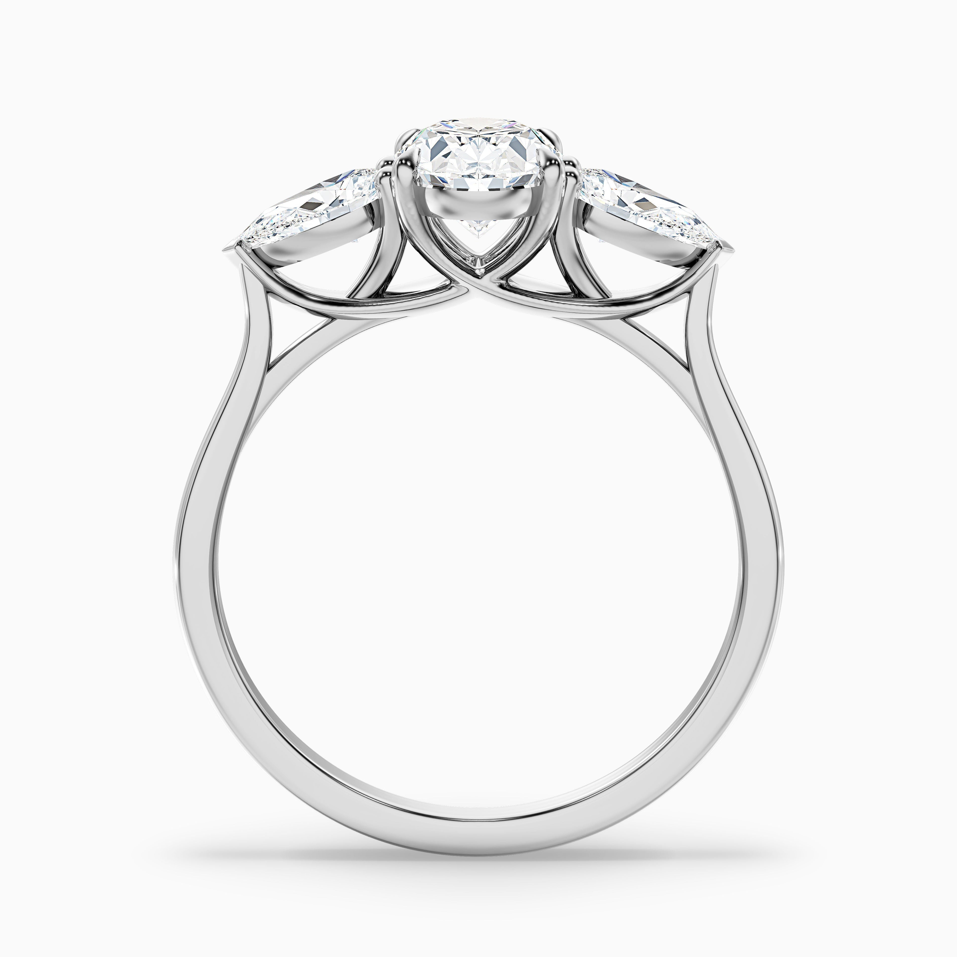 Isa 4.5 Carat Three Stone Oval Halo Moissanite Engagement Ring in 14k Yellow Gold