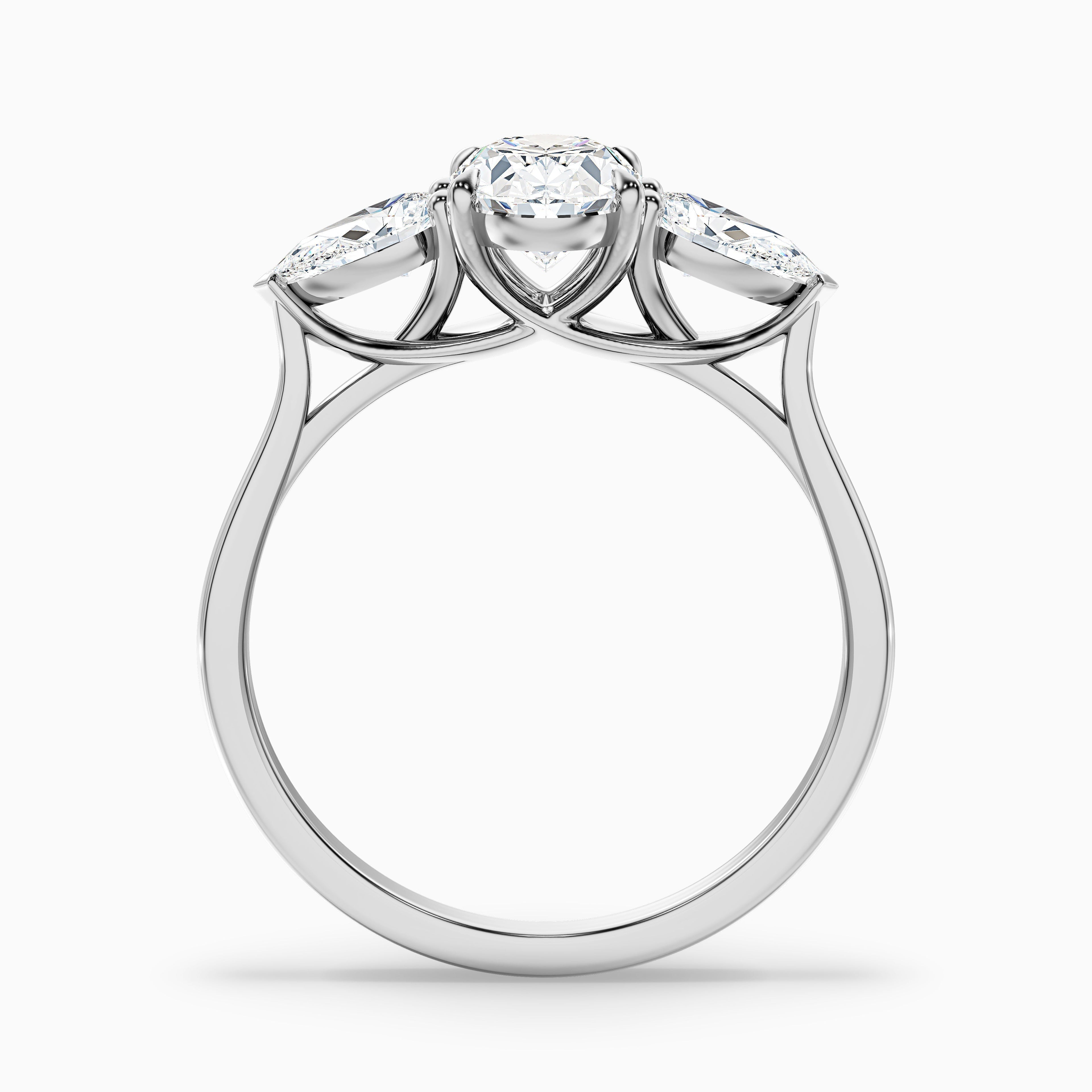 Jini 4 Carat Three Stone Oval Lab Grown Diamond Ring in 10k Yellow Gold