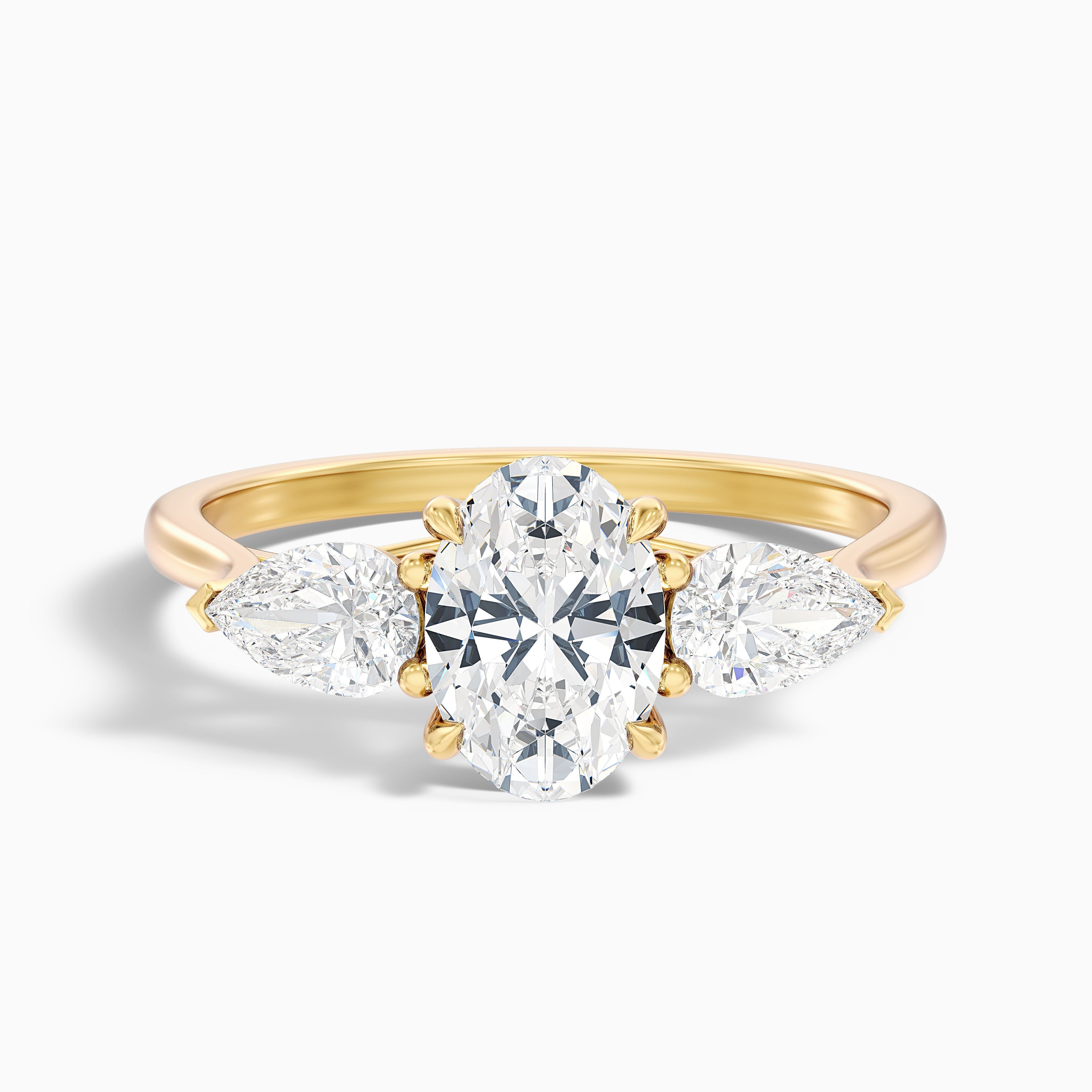 Isa 5.5 Carat Three Stone Oval Halo Moissanite Engagement Ring in 10k Yellow Gold