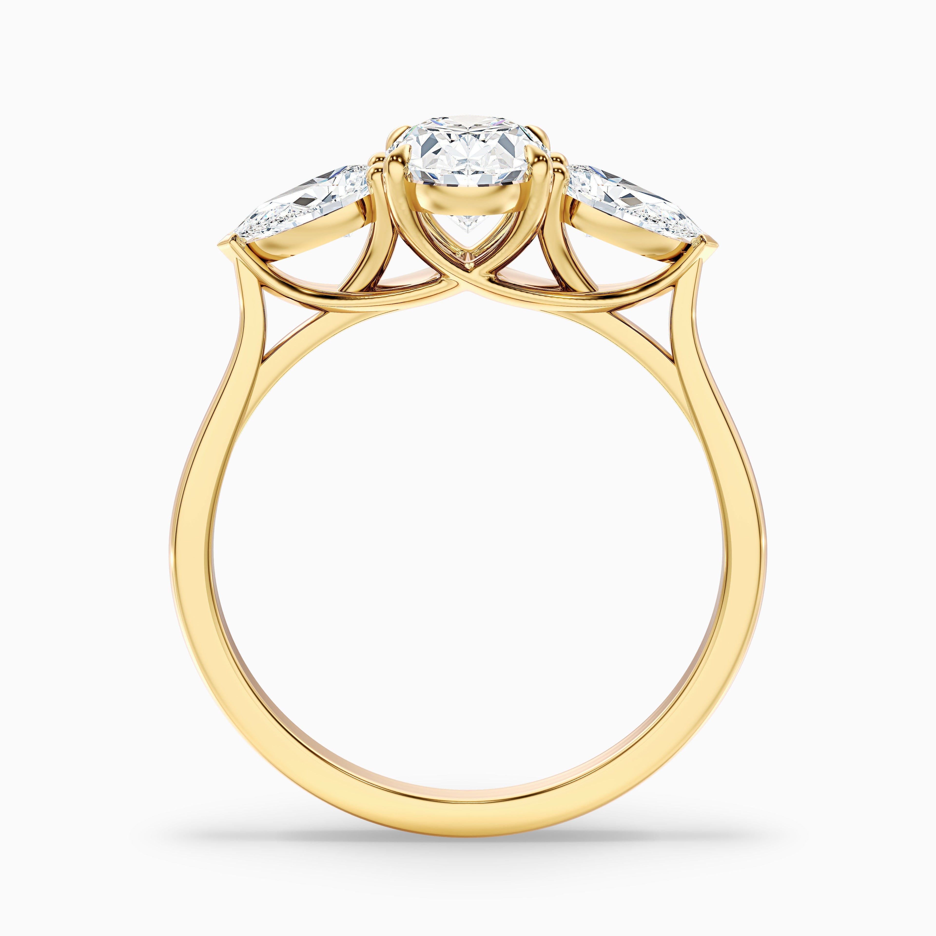 Isa 3 Carat Three Stone Oval Halo Moissanite Engagement Ring in 10k Rose Gold DestGlow