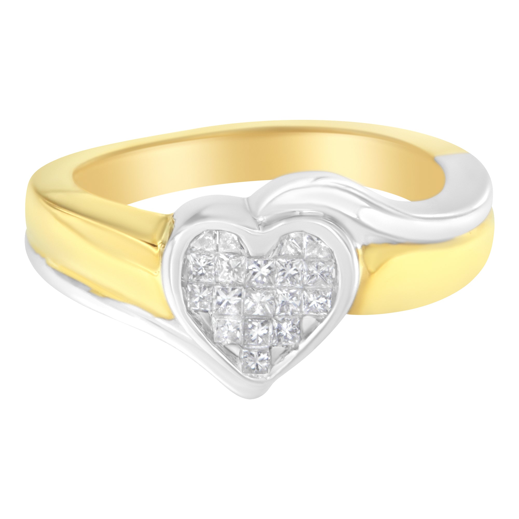 14K Two-Toned Gold Princess-Cut Diamond Heart Promise Ring (1/4 Cttw, H-I Color, I1-I2 Clarity) - Size 6 by Bids.com