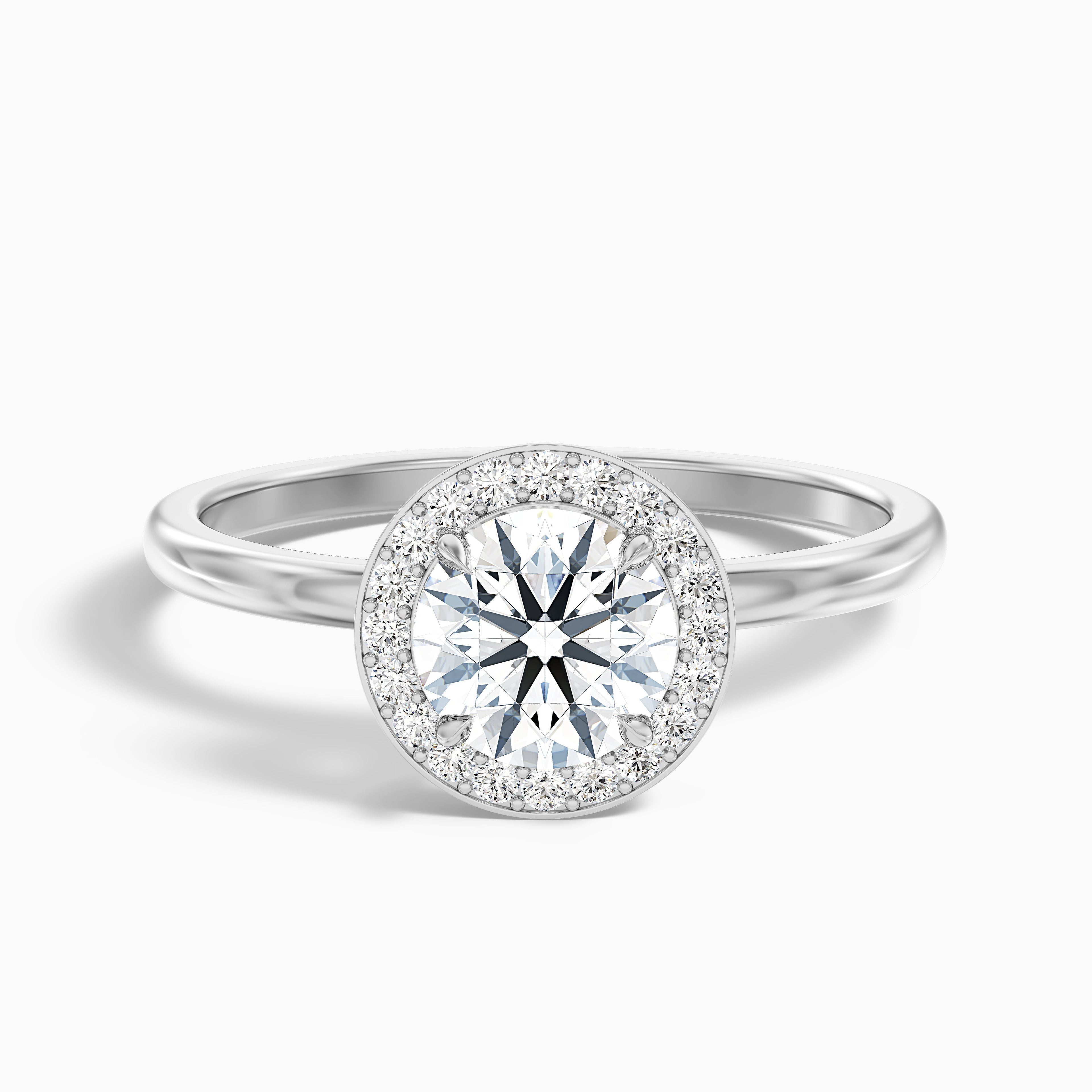 Aura 3 Carat Round Halo Pave Moissanite Engagement Ring in 14k Yellow Gold