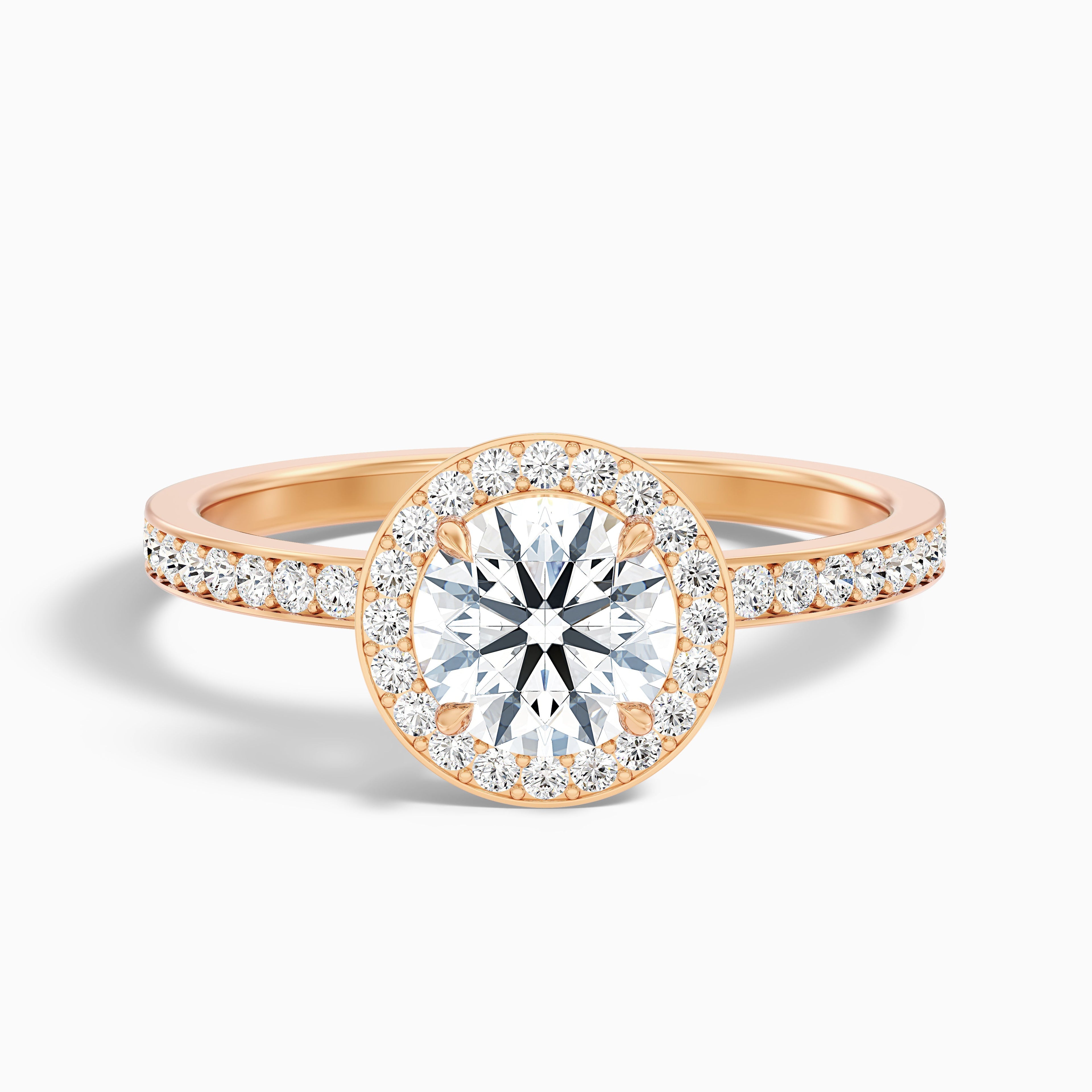 Nyra 1 Carat Round Halo Pave Moissanite Engagement Ring in Platinum