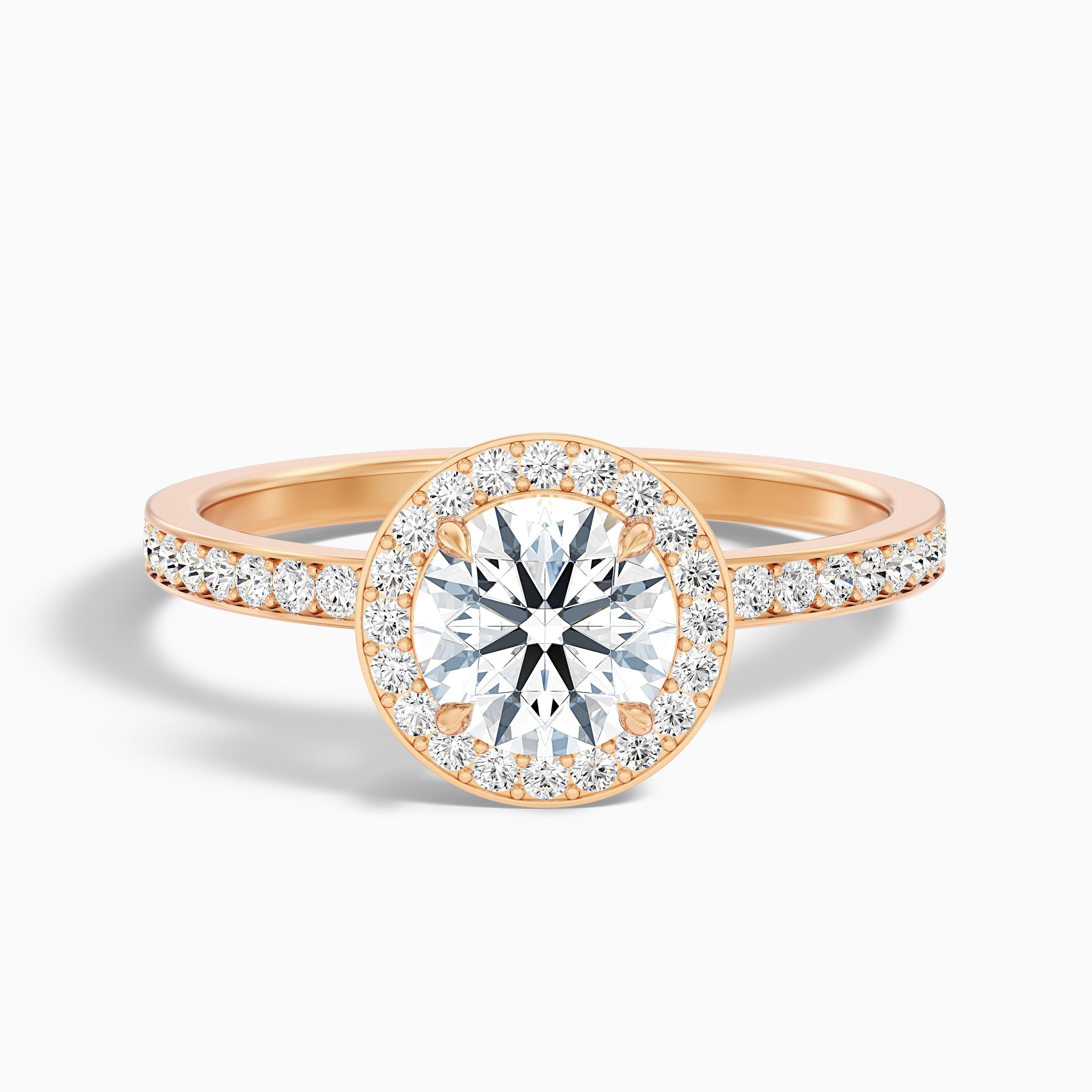 Lisa 1 Carat Round Halo Pave Lab Grown Diamond Ring in 14k Yellow Gold DestGlow