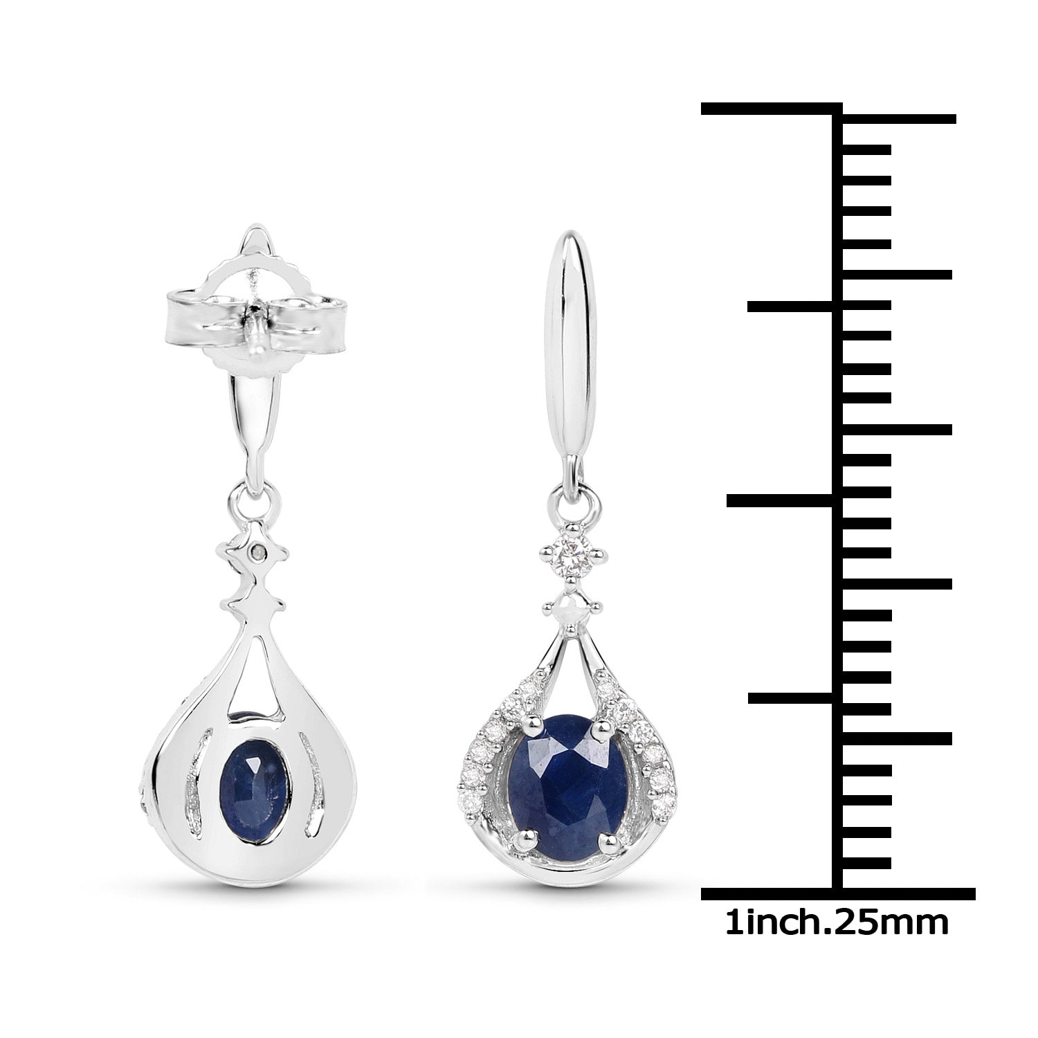 0.86 Carat Genuine Blue Sapphire and White Diamond 14K White Gold Earrings DestGlow