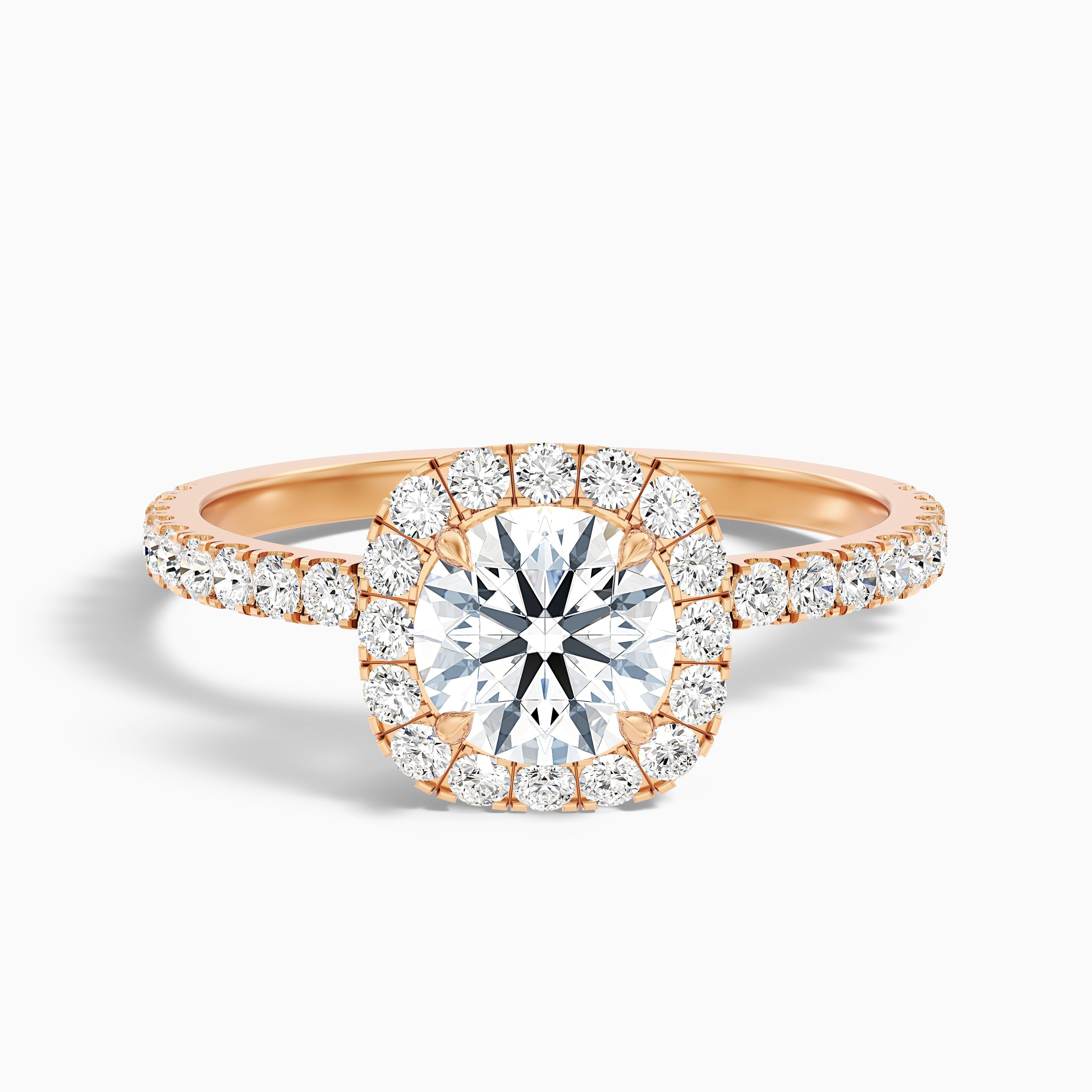 Zia 1 Carat Round Cut Halo Pave Moissanite Engagement Ring in Platinum