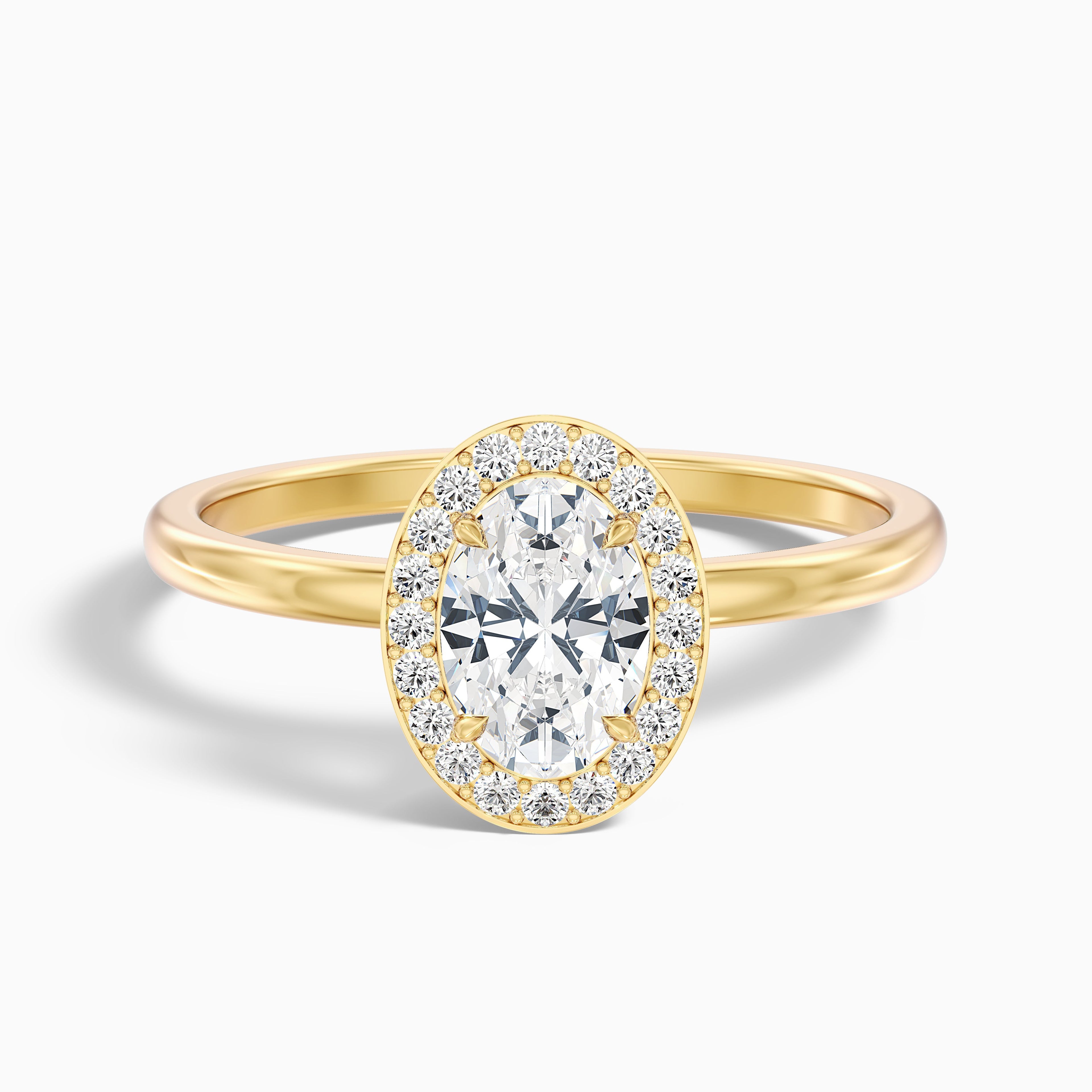 Joa 4 Carat Oval Halo Moissanite Engagement Ring in 10k Yellow Gold DestGlow