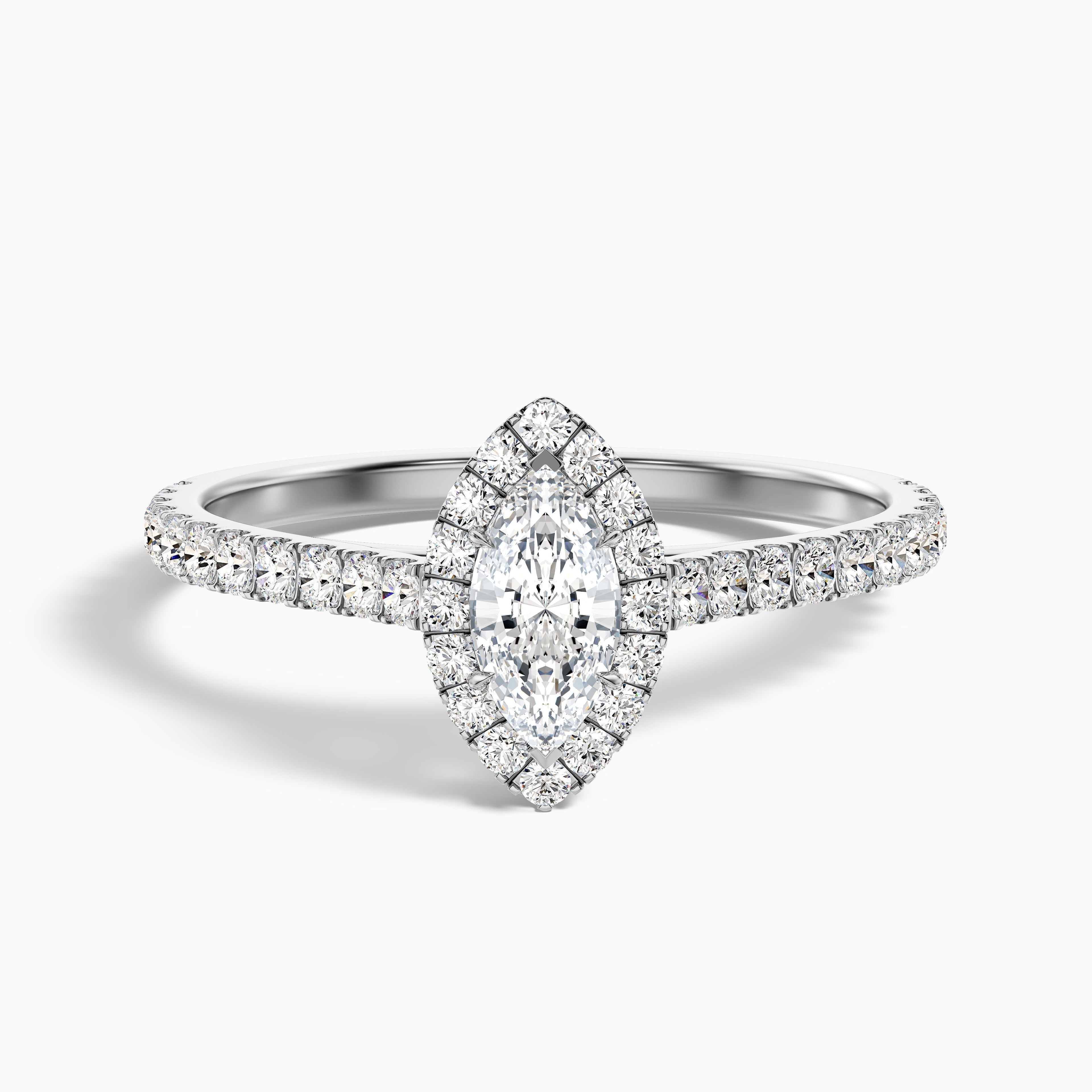 Cara 6 Carat Marquise Halo Pave Moissanite Engagement Ring in 925 Sterling Silver