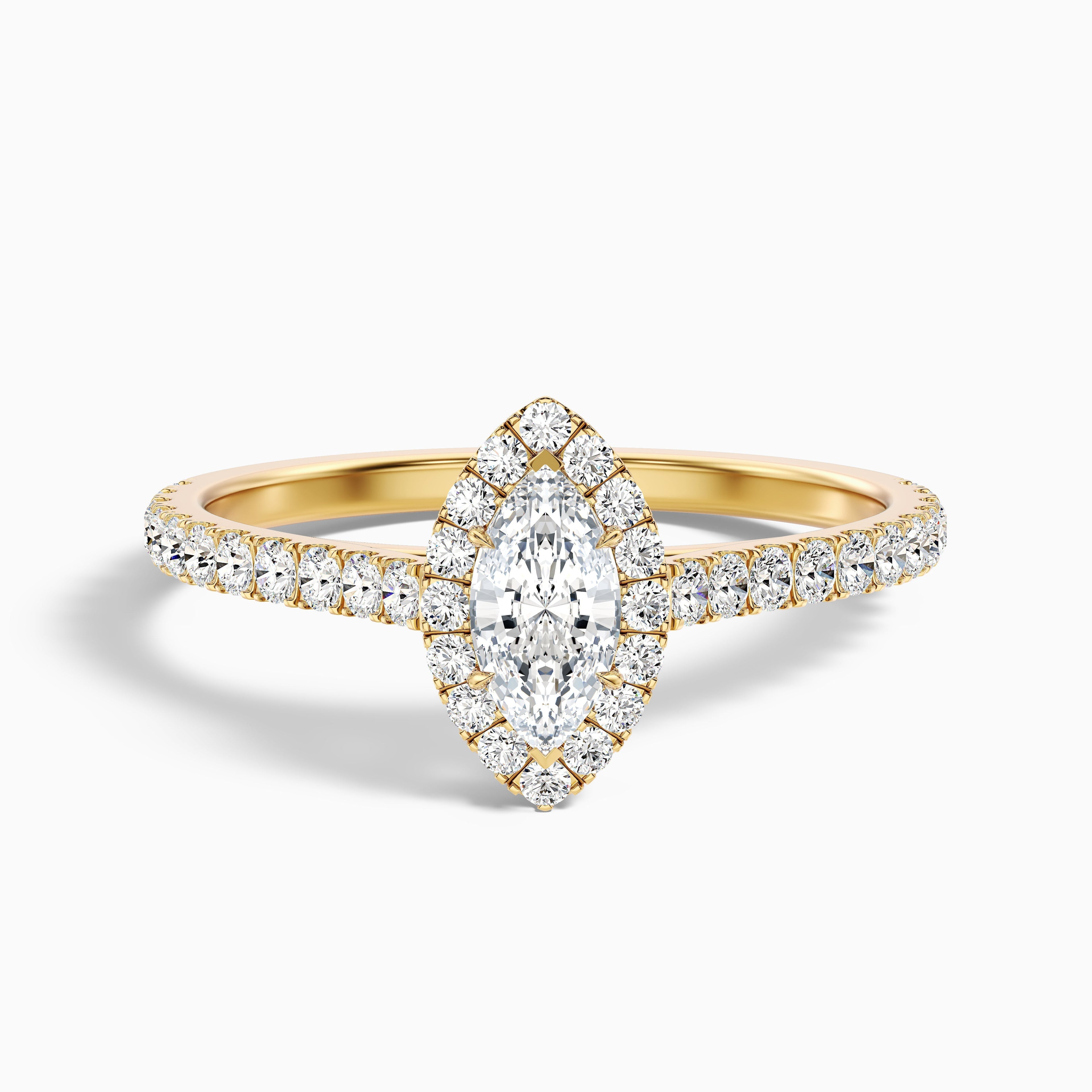 Anna 3.5 Carat Marquise Halo Pave Moissanite Engagement Ring in 14k White Gold DestGlow