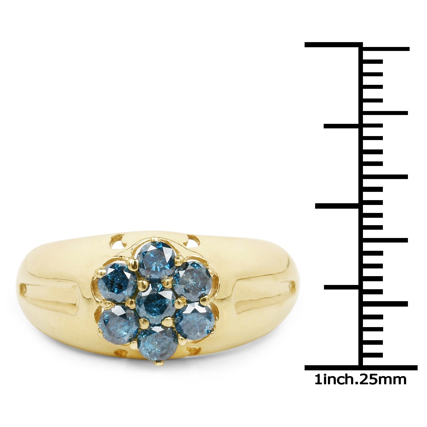 14K Yellow Gold Plated 0.98 Carat Genuine Blue Diamond .925 Sterling Silver Ring