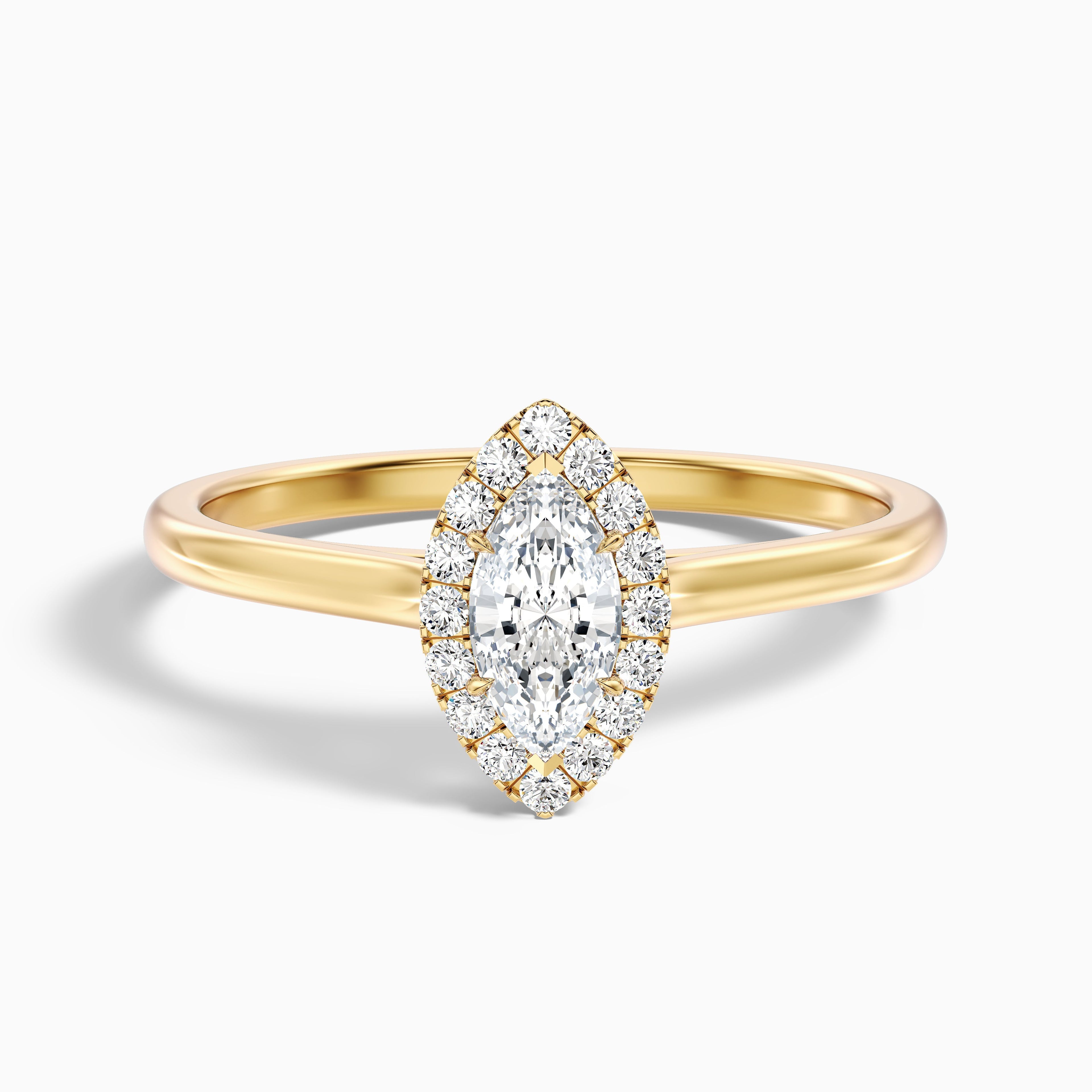 Lena 1 Carat Marquise Halo Moissanite Engagement Ring in 14k Yellow Gold DestGlow