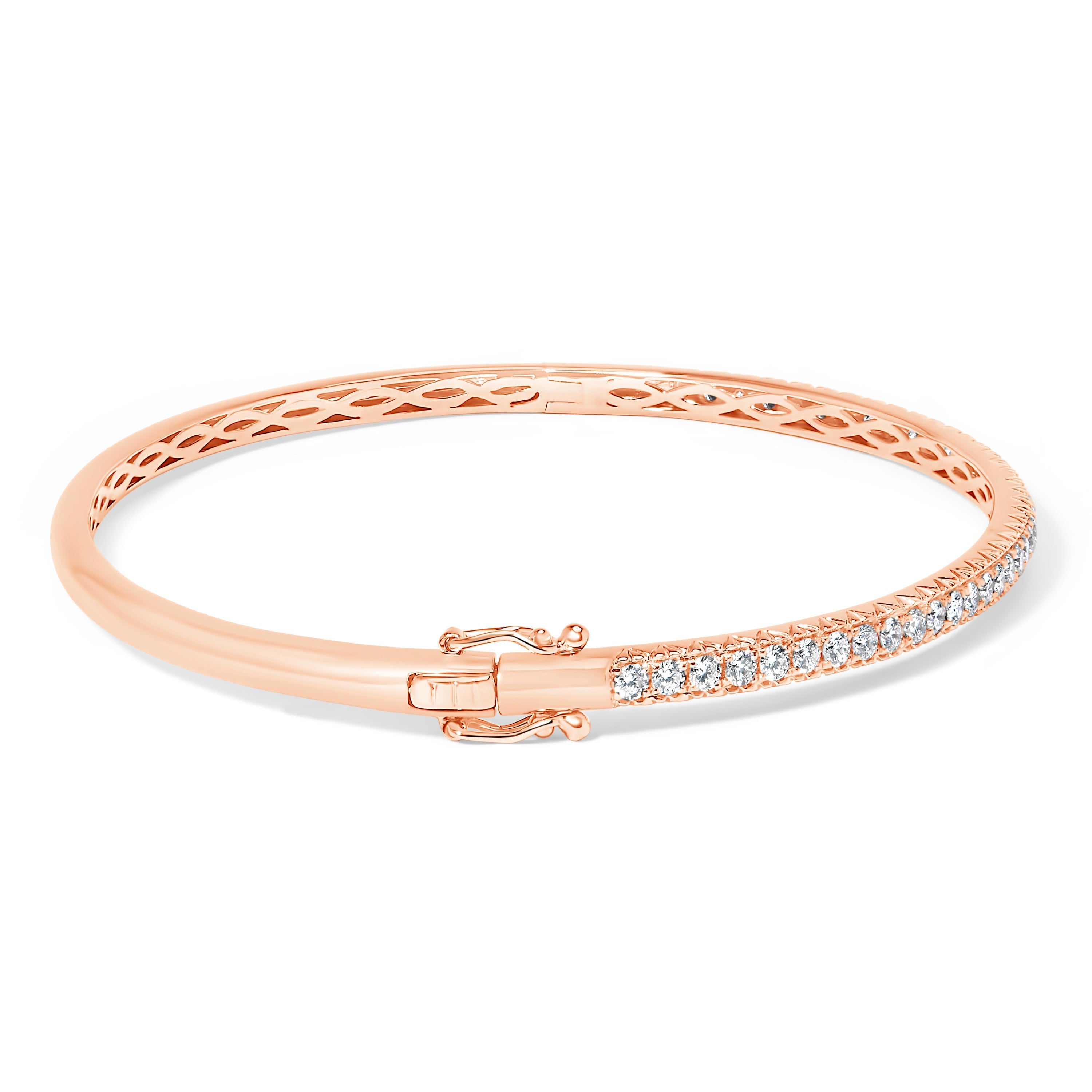 14K Rose Gold 1.00 Cttw Half Eternity Diamond Bangle Bracelet (G-H Color, SI2-I1 Clarity) - 7" Inches DestGlow