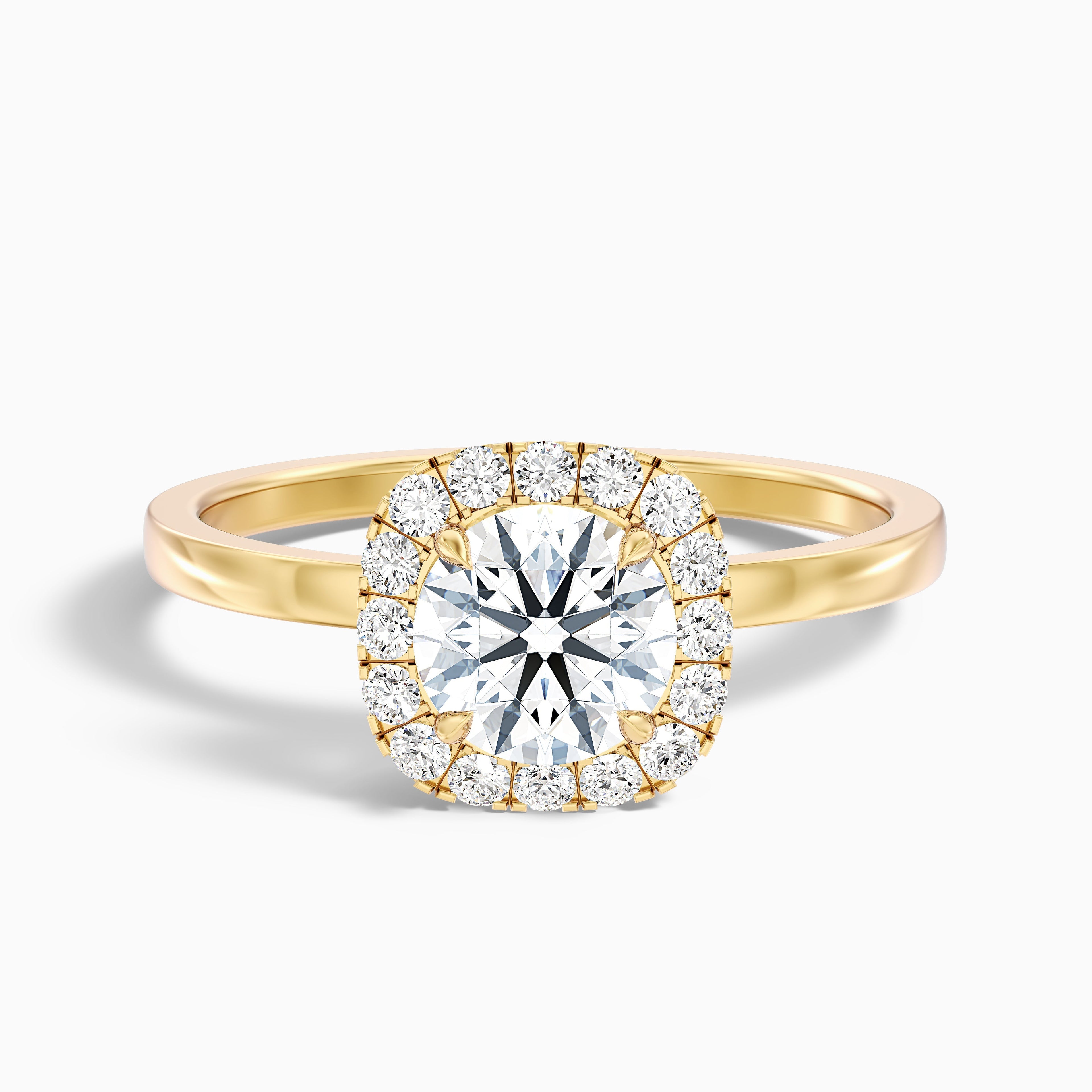 Anya 4.5 Carat Round Cut Halo Moissanite Engagement Ring in 18k Yellow Gold