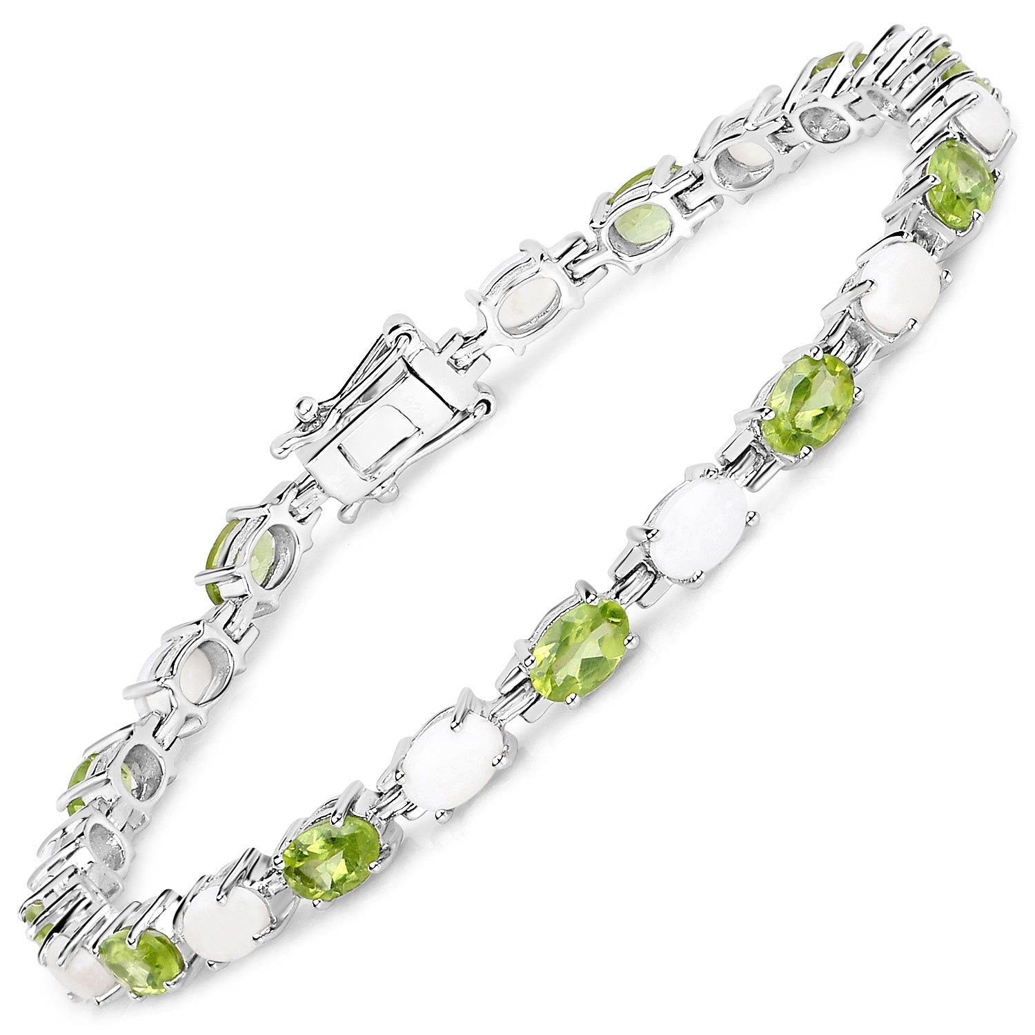 7.92 Carat Genuine Peridot and Opal .925 Sterling Silver Bracelet DestGlow