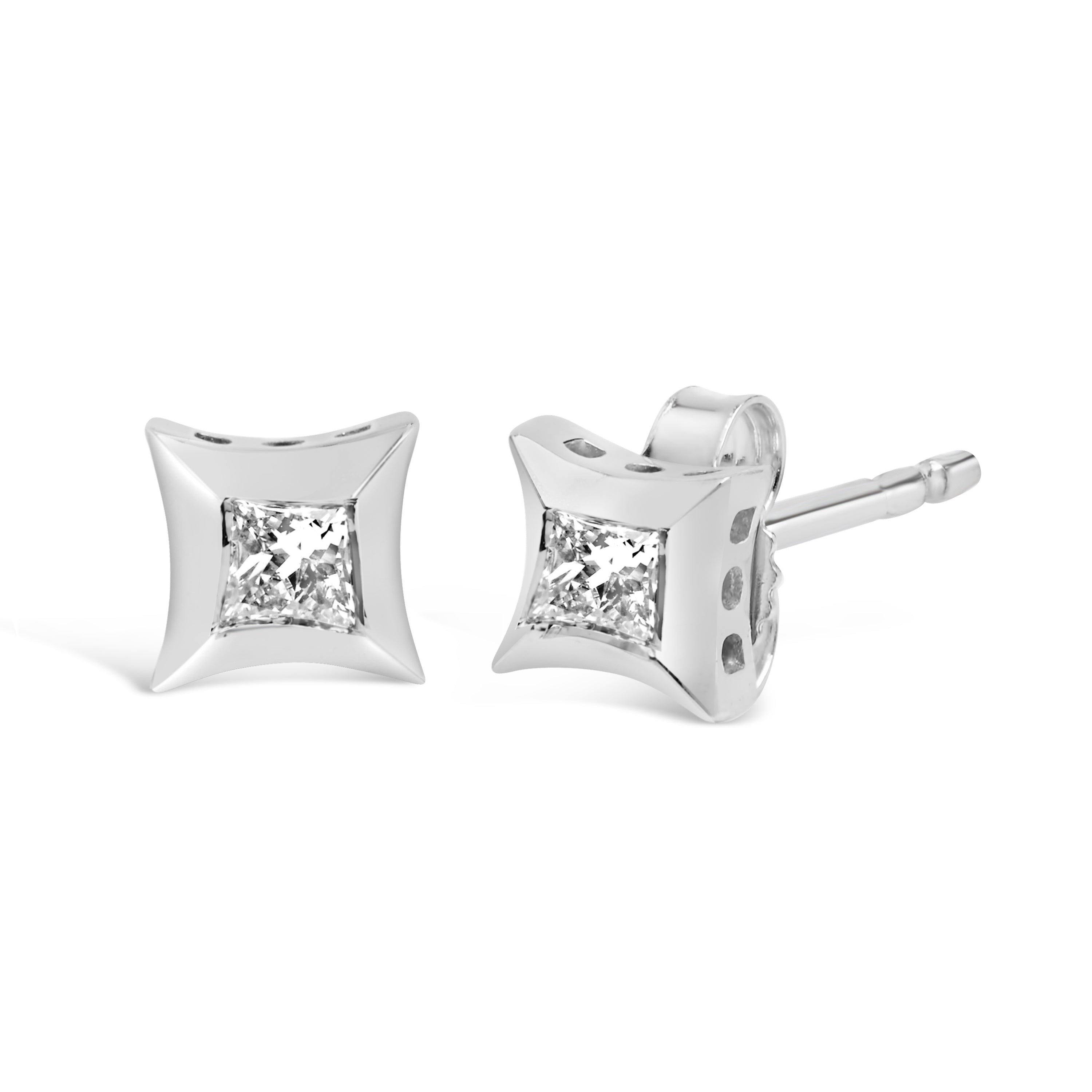 10K White Gold 1/5 Cttw Invisible Set Princess-Cut Diamond Stud Earrings (H-I Color, SI2-I1 Clarity) by Bids.com