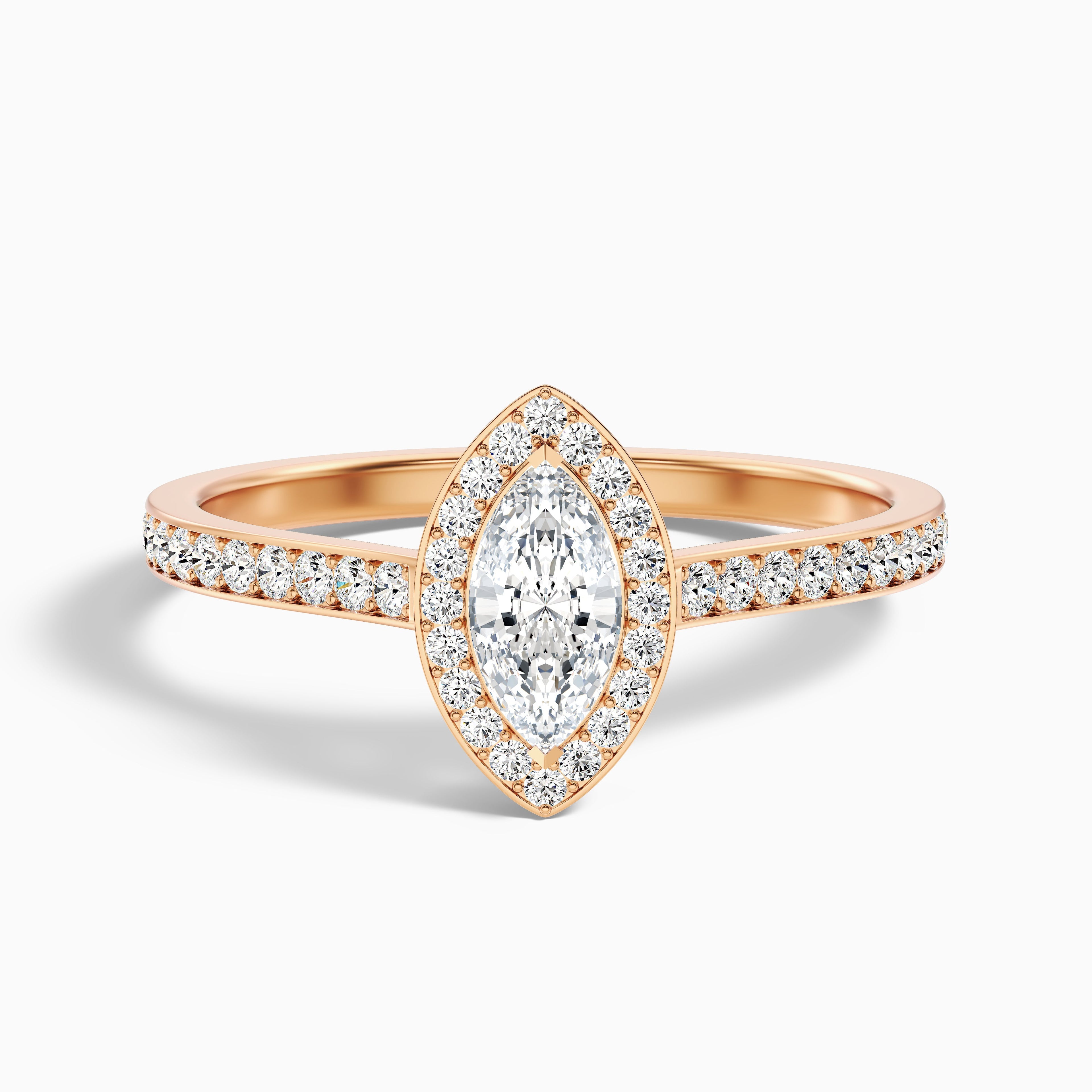 Lara 4.5 Carat Marquise Halo Pave Lab Grown Diamond Ring in 18k Rose Gold DestGlow