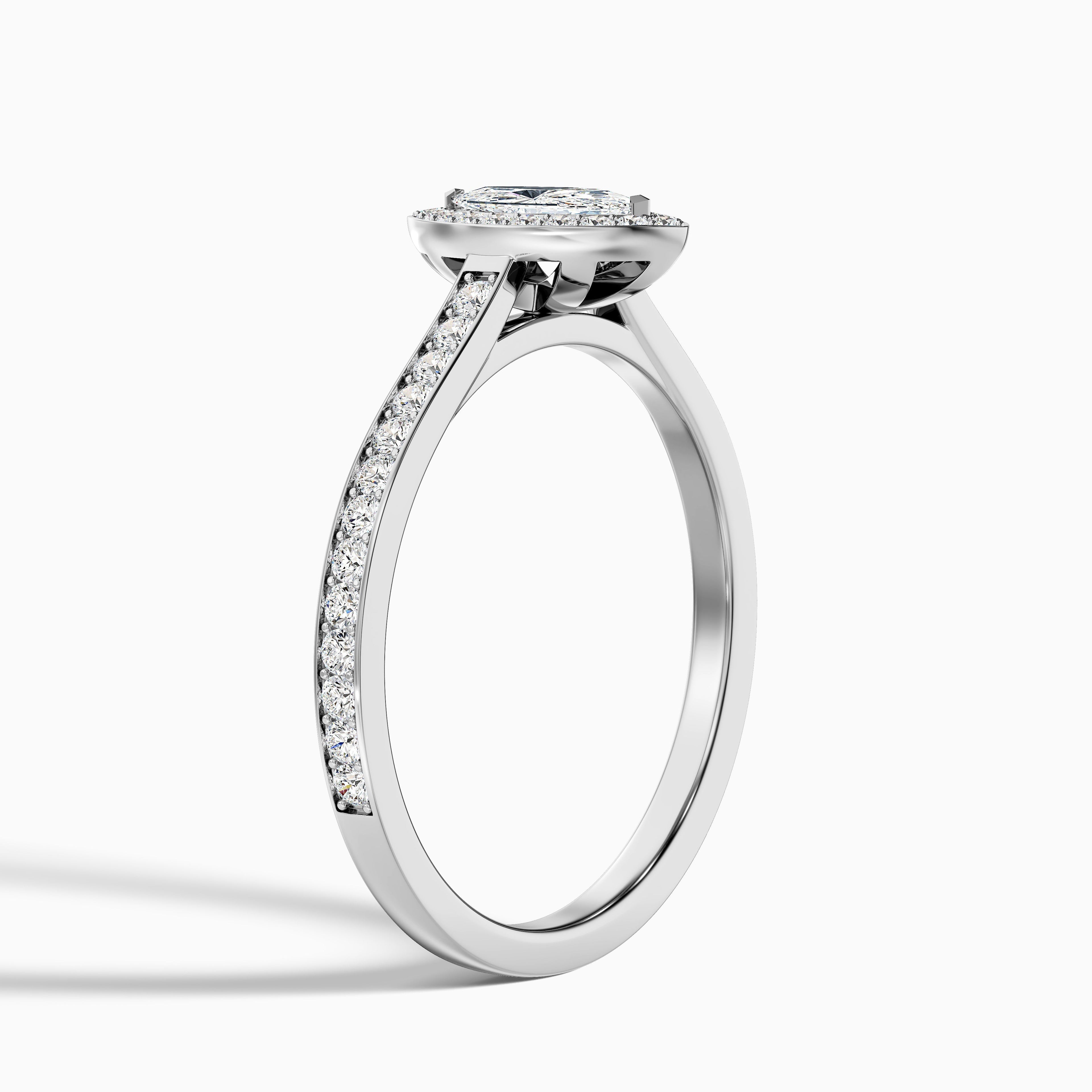 Ila 1.5 Carat Marquise Halo Pave Moissanite Engagement Ring in Platinum DestGlow
