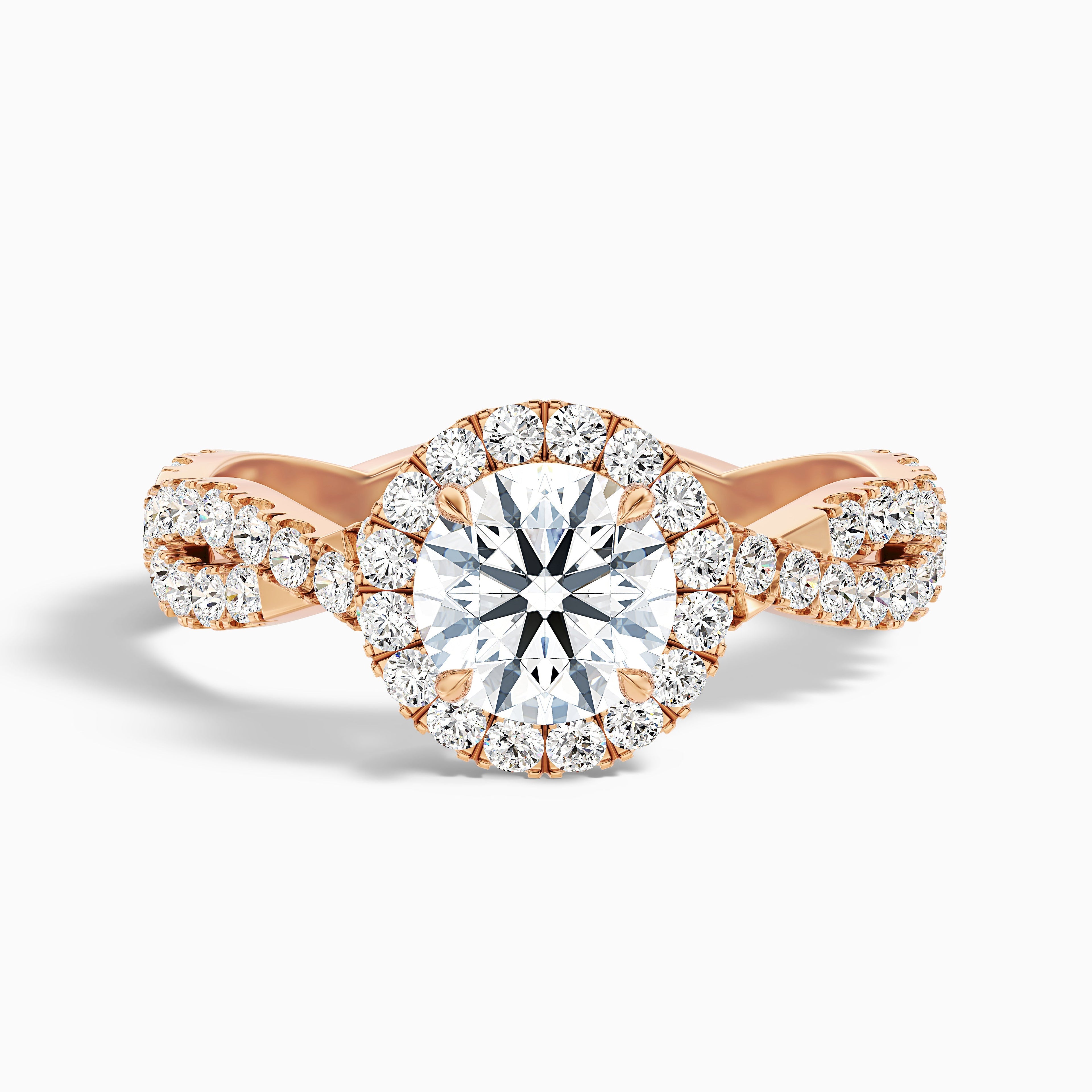 Riva 2.5 Carat Round Cut Halo Twisted Pave Moissanite Engagement Ring in 10k White Gold