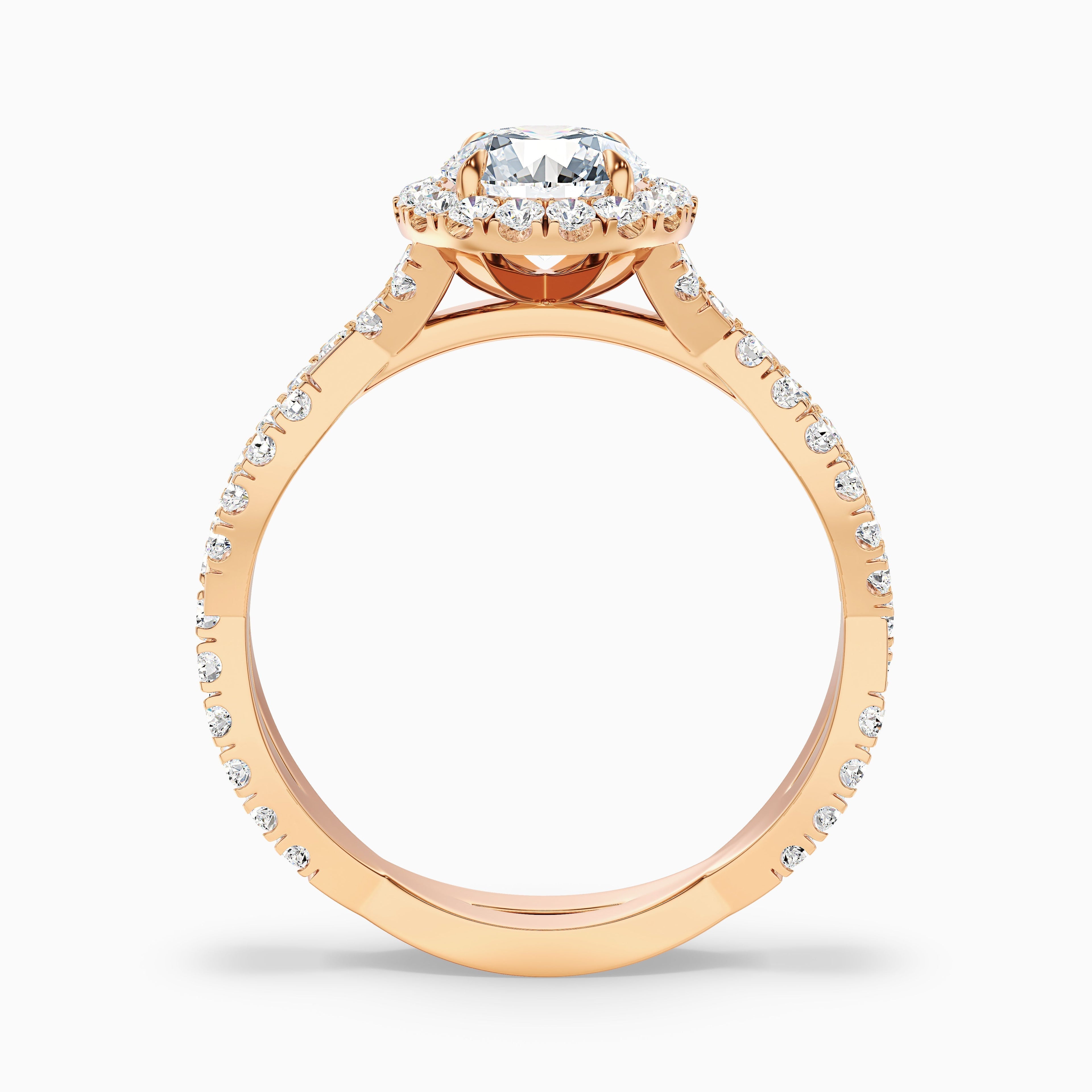 Riva 2.5 Carat Round Cut Halo Twisted Pave Moissanite Engagement Ring in 18k Yellow Gold DestGlow