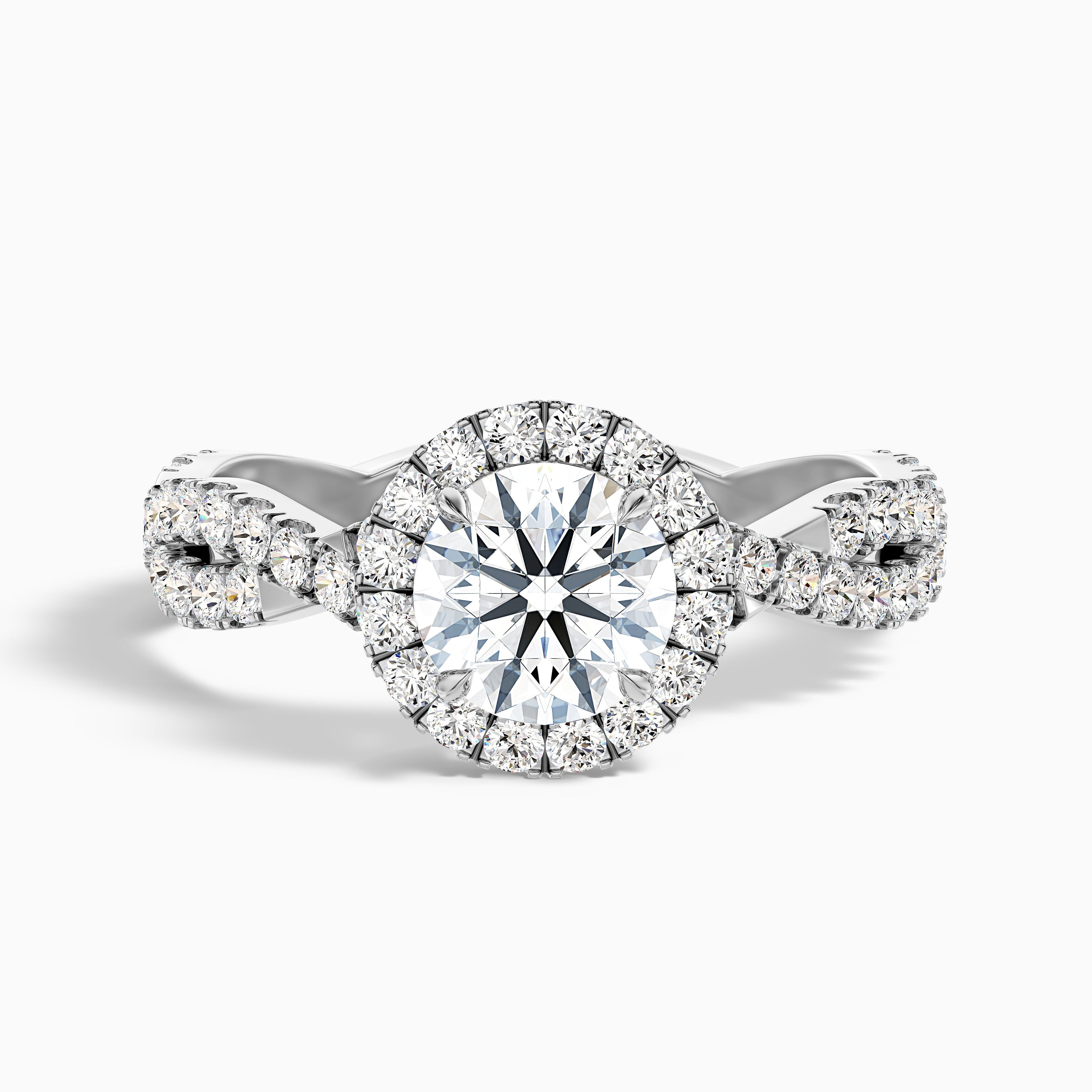 Riva 5.5 Carat Round Cut Halo Twisted Pave Moissanite Engagement Ring in 10k Rose Gold