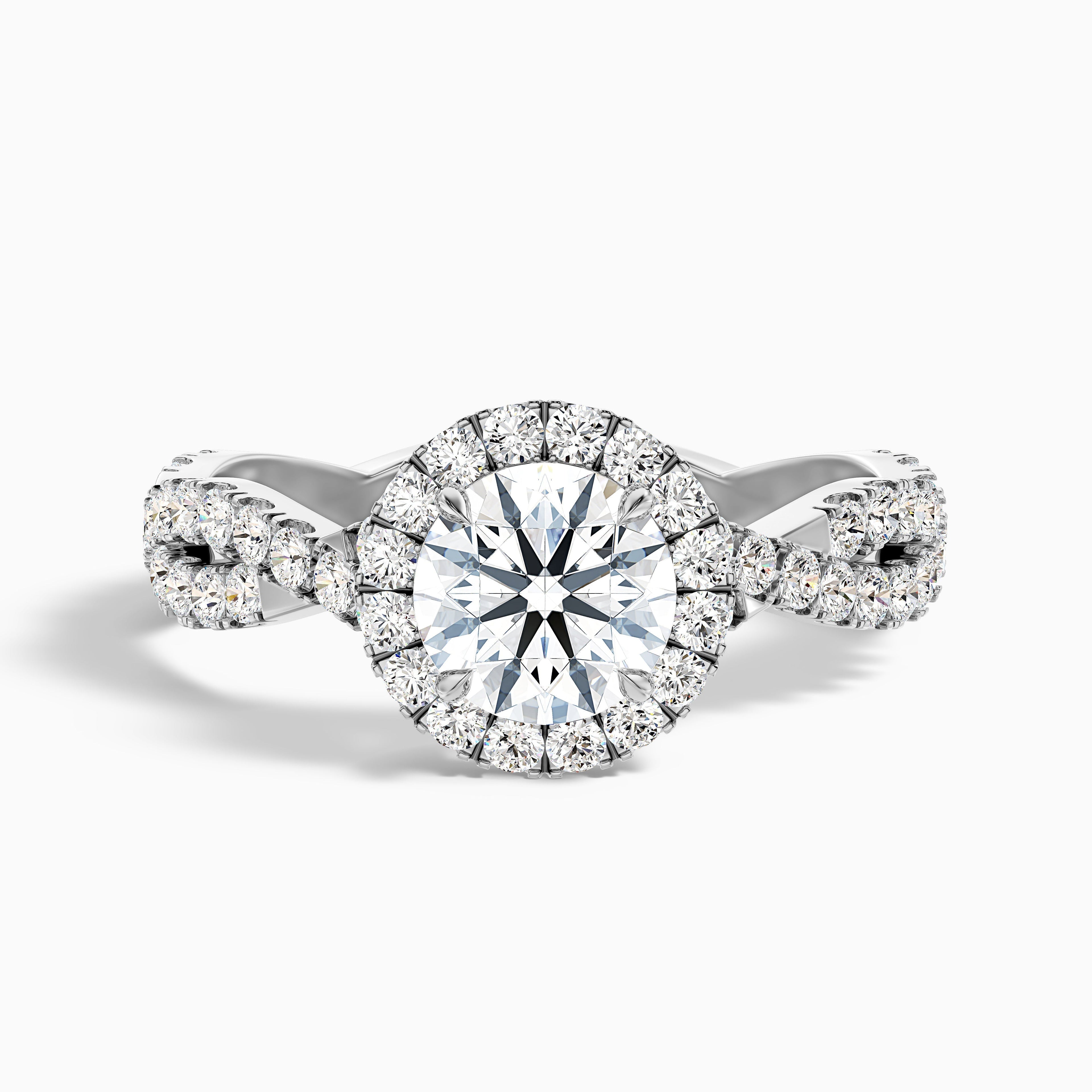 Lilly 3.5 Carat Round Cut Halo Twisted Pave Lab Grown Diamond Ring in 925 Sterling Silver