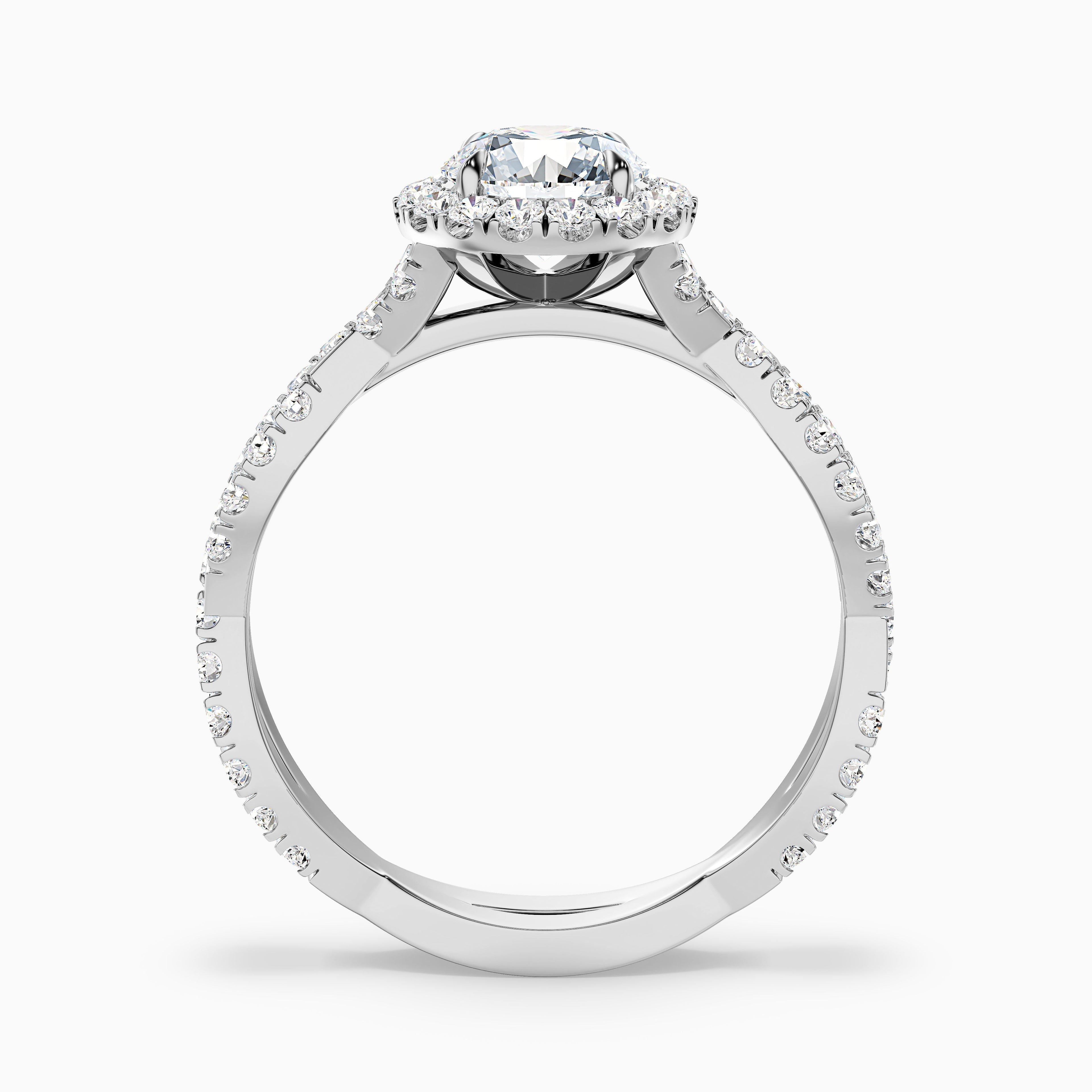 Riva 2 Carat Round Cut Halo Twisted Pave Moissanite Engagement Ring in Platinum