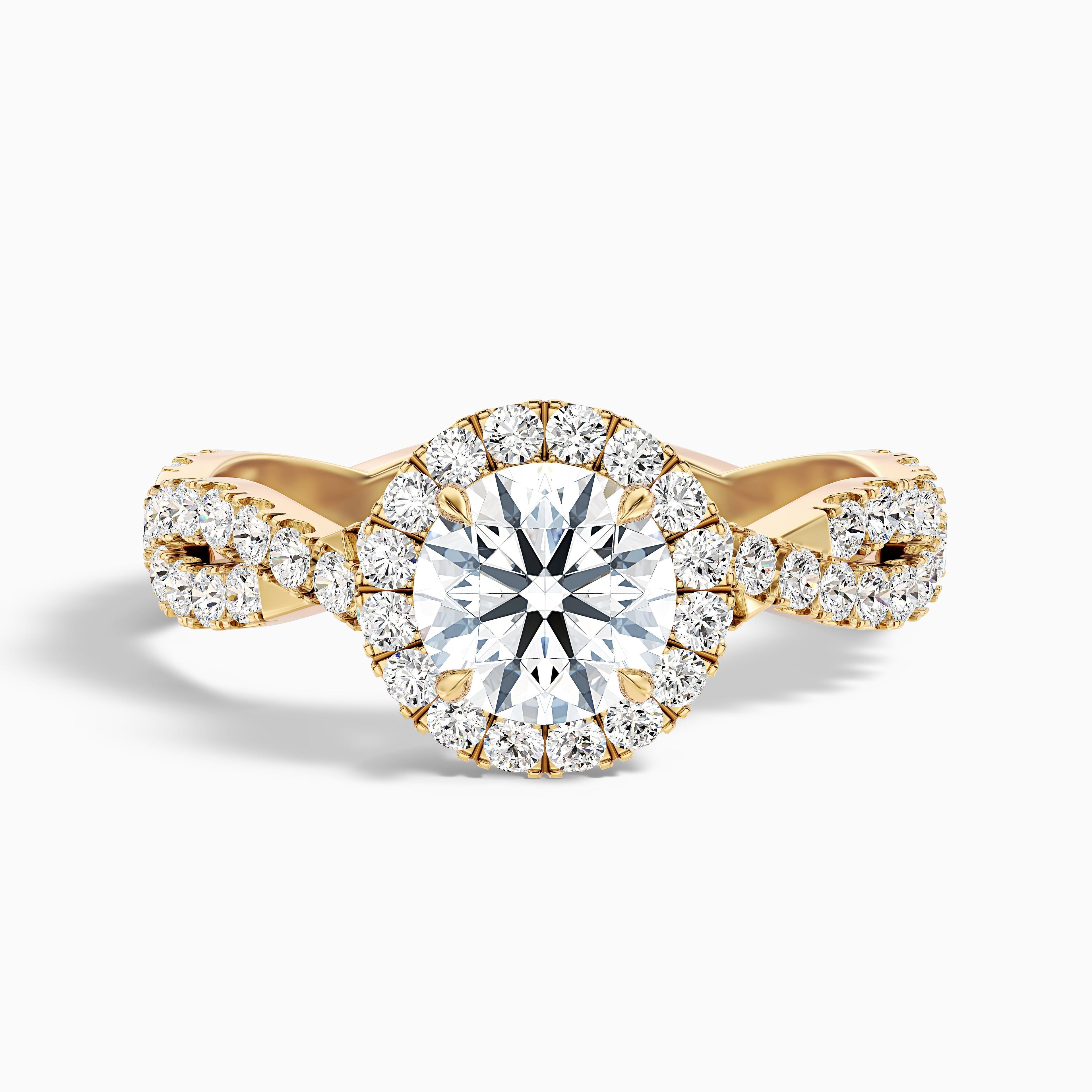Riva 1.5 Carat Round Cut Halo Twisted Pave Moissanite Engagement Ring in Platinum