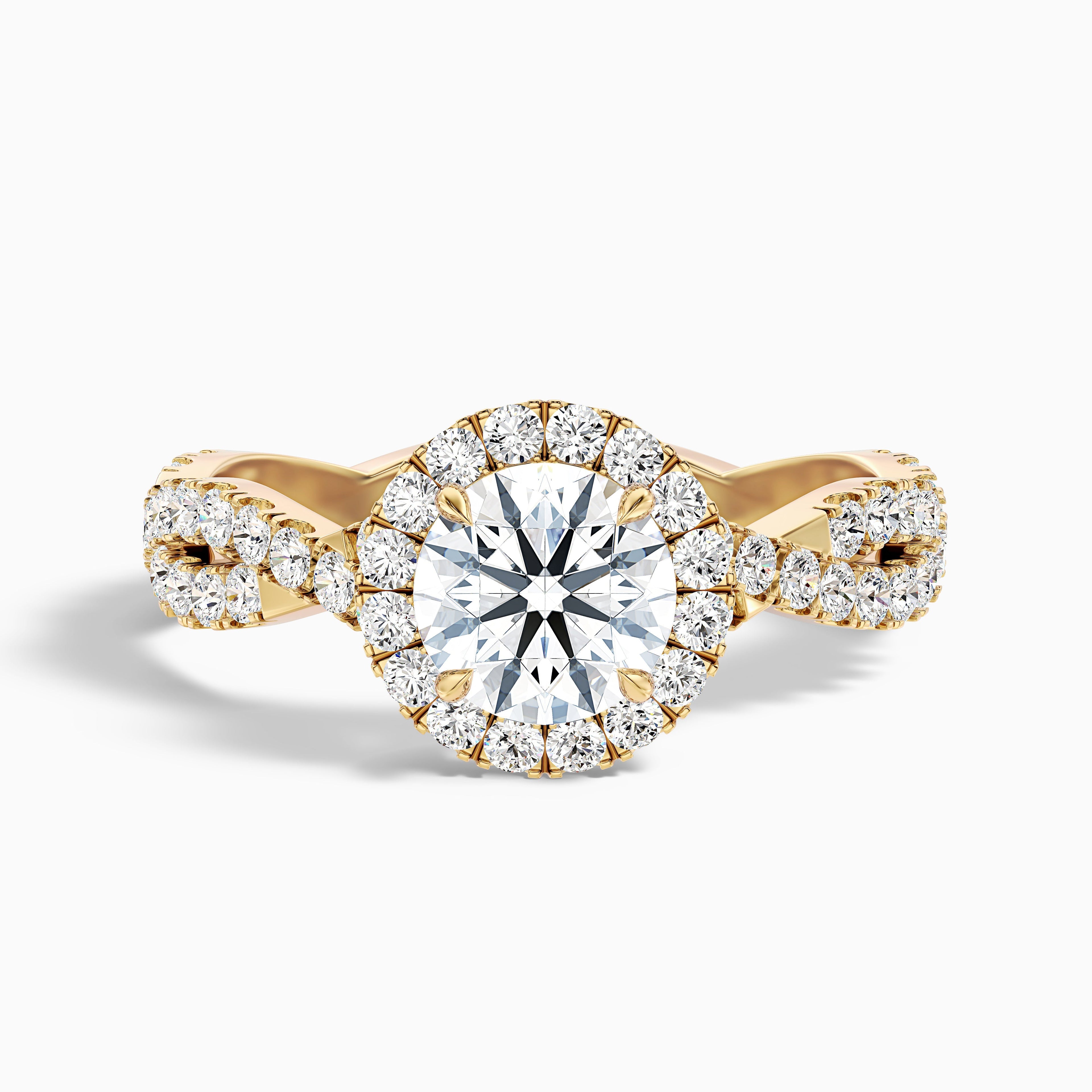 Riva 3.5 Carat Round Cut Halo Twisted Pave Moissanite Engagement Ring in 10k Rose Gold