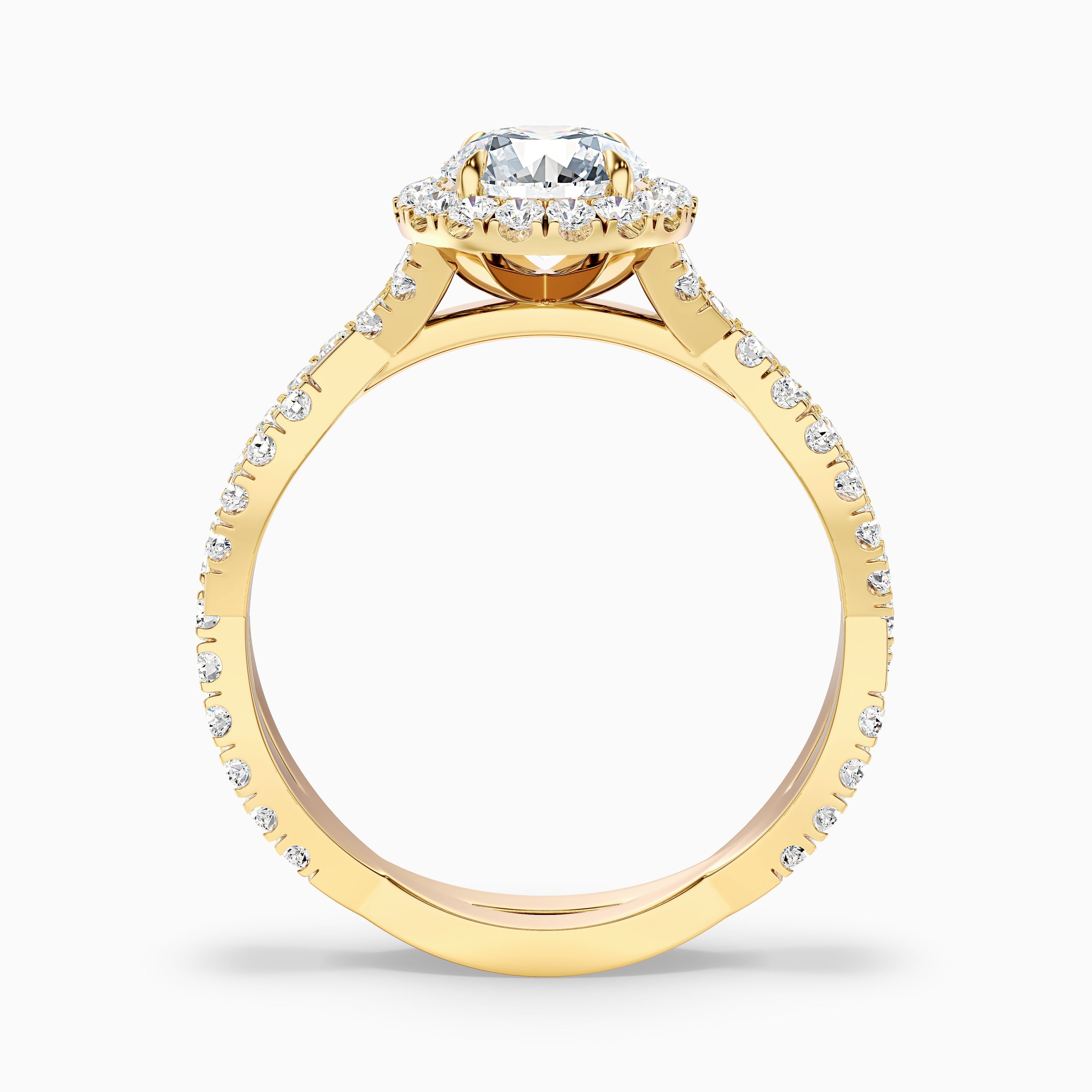 Lilly 1 Carat Round Cut Halo Twisted Pave Lab Grown Diamond Ring in 14k Yellow Gold DestGlow