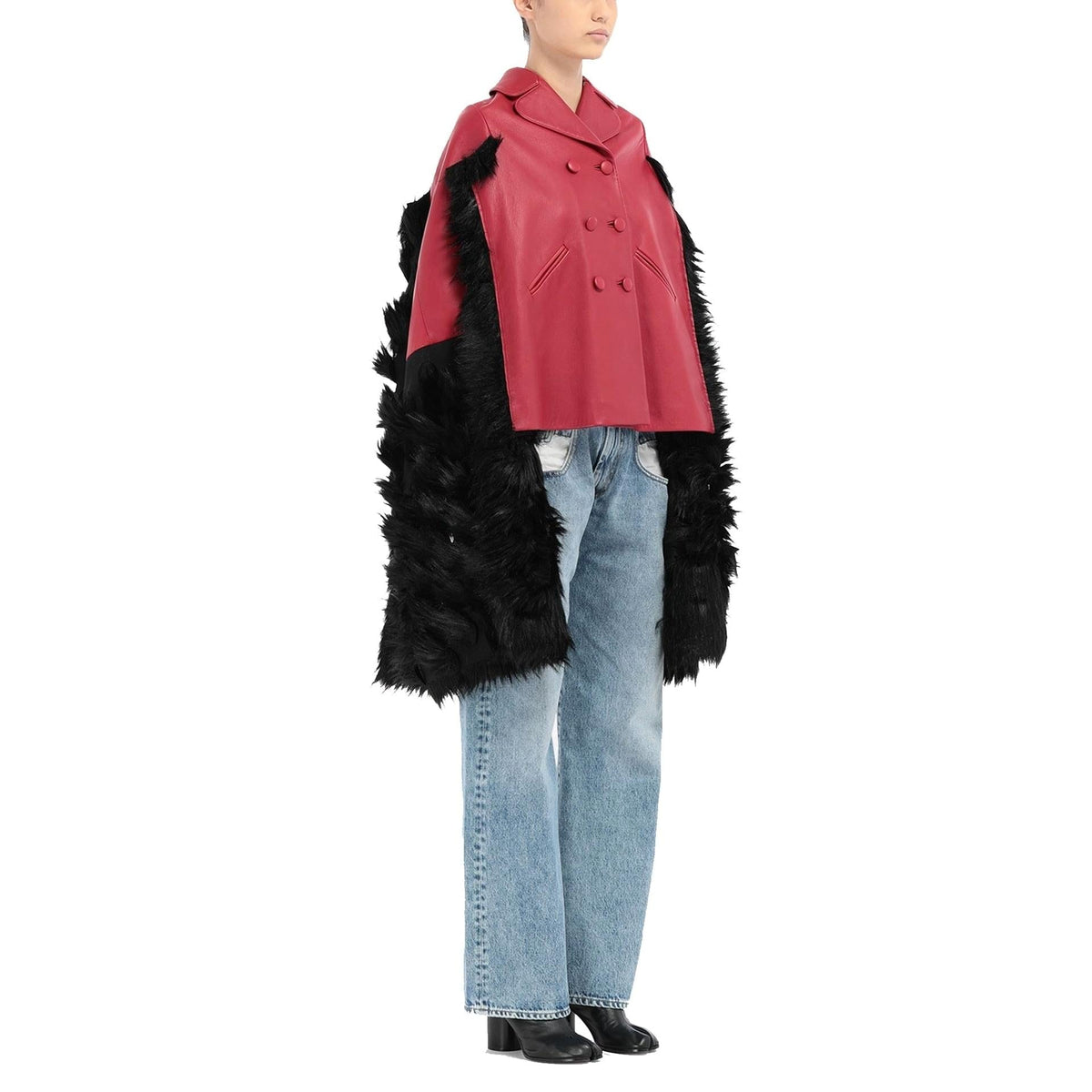 Maison Margiela Faux Fur Trimmed Leather Cape Jacket Women DestGlow