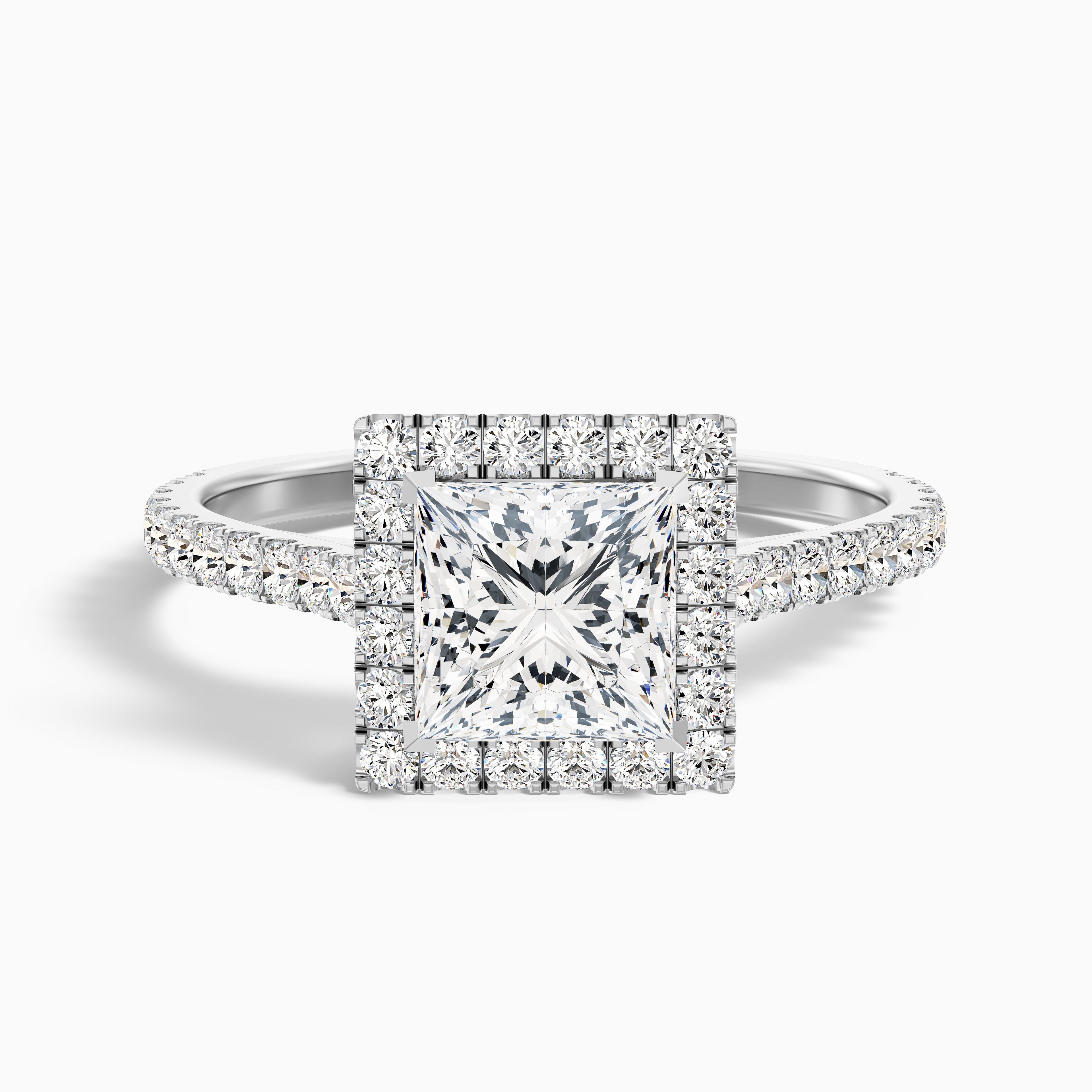 Love 2 Carat Princess Halo Pave Lab Grown Diamond Ring in Platinum