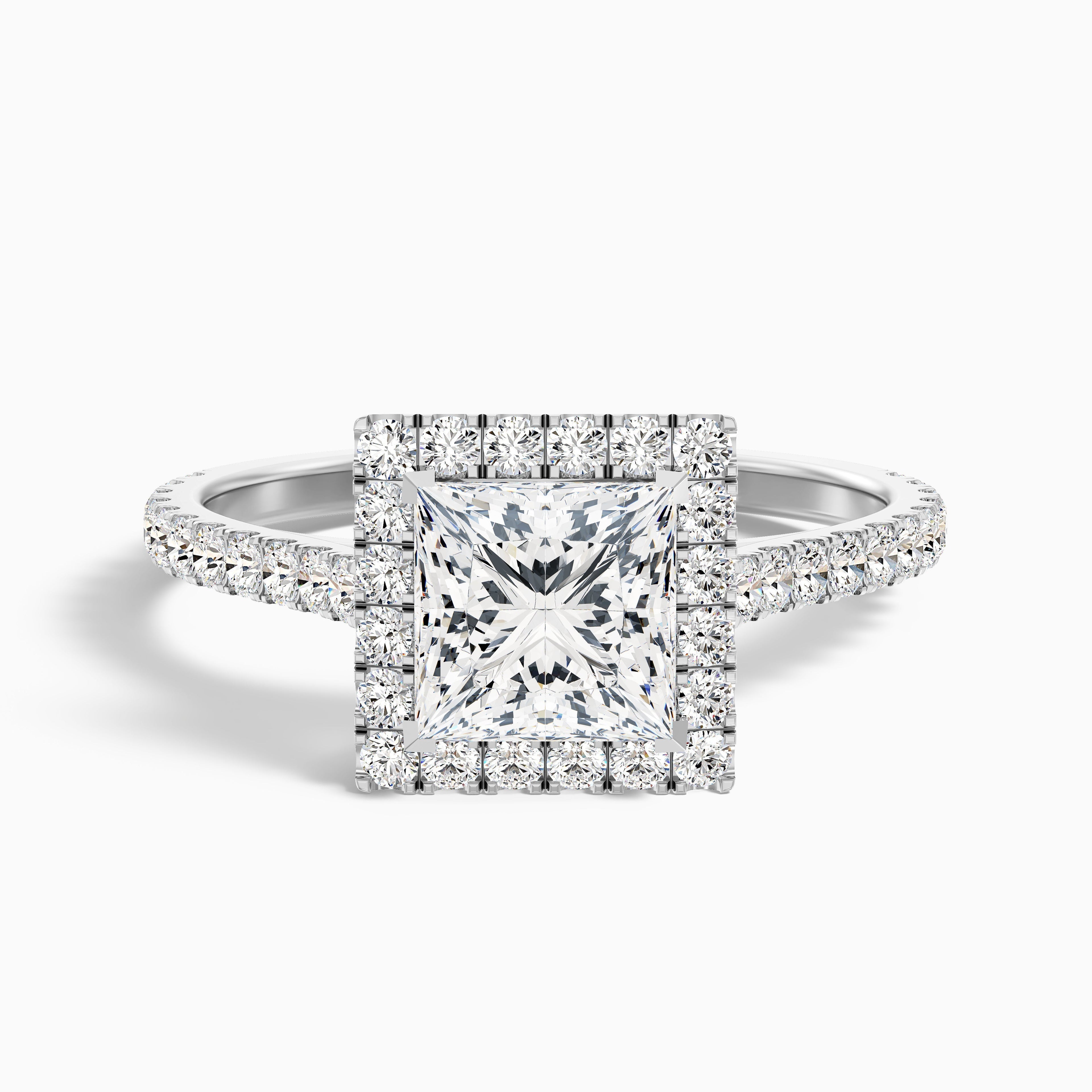 Love 3 Carat Princess Halo Pave Lab Grown Diamond Ring in 14k Rose Gold