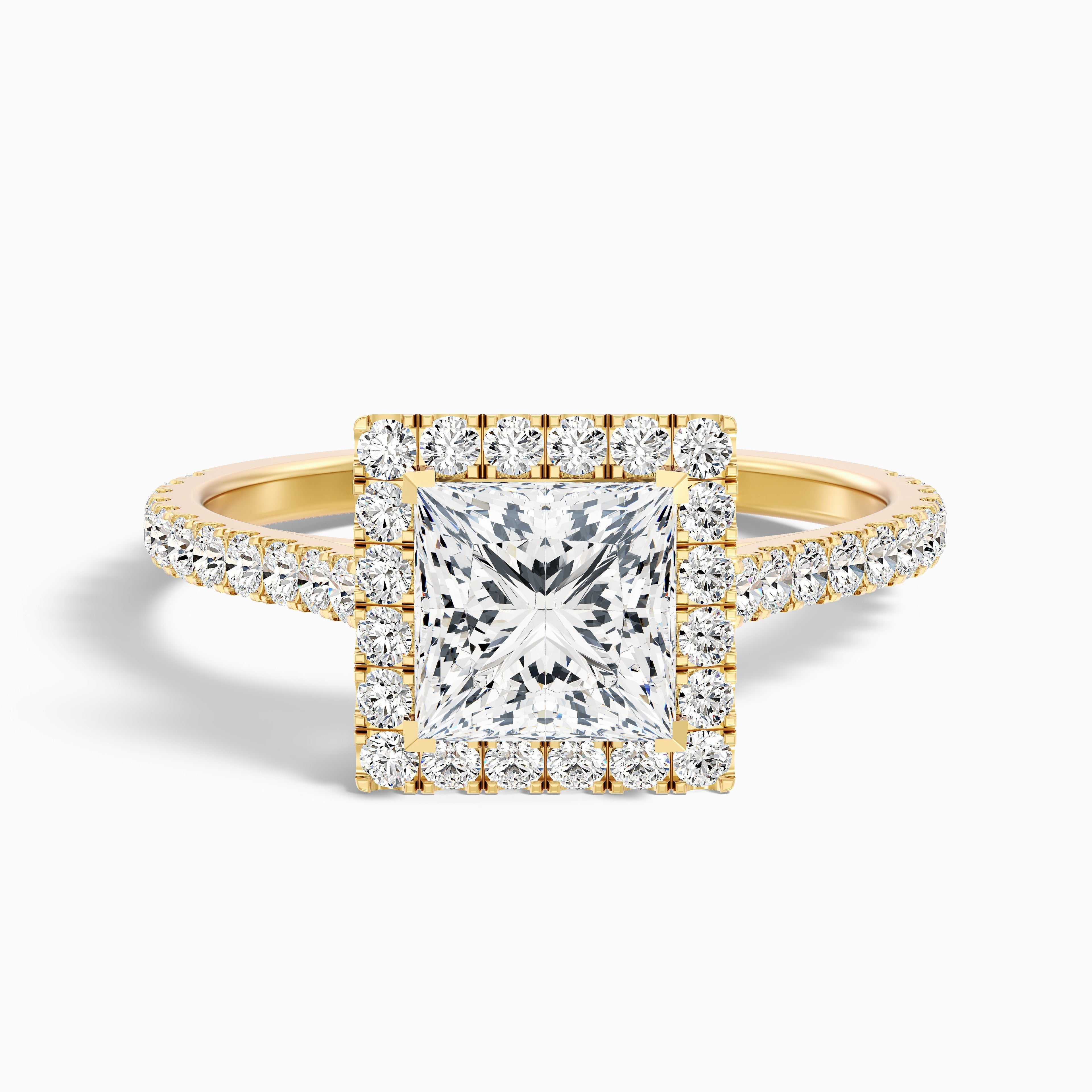 Love 5 Carat Princess Halo Pave Lab Grown Diamond Ring in 925 Sterling Silver