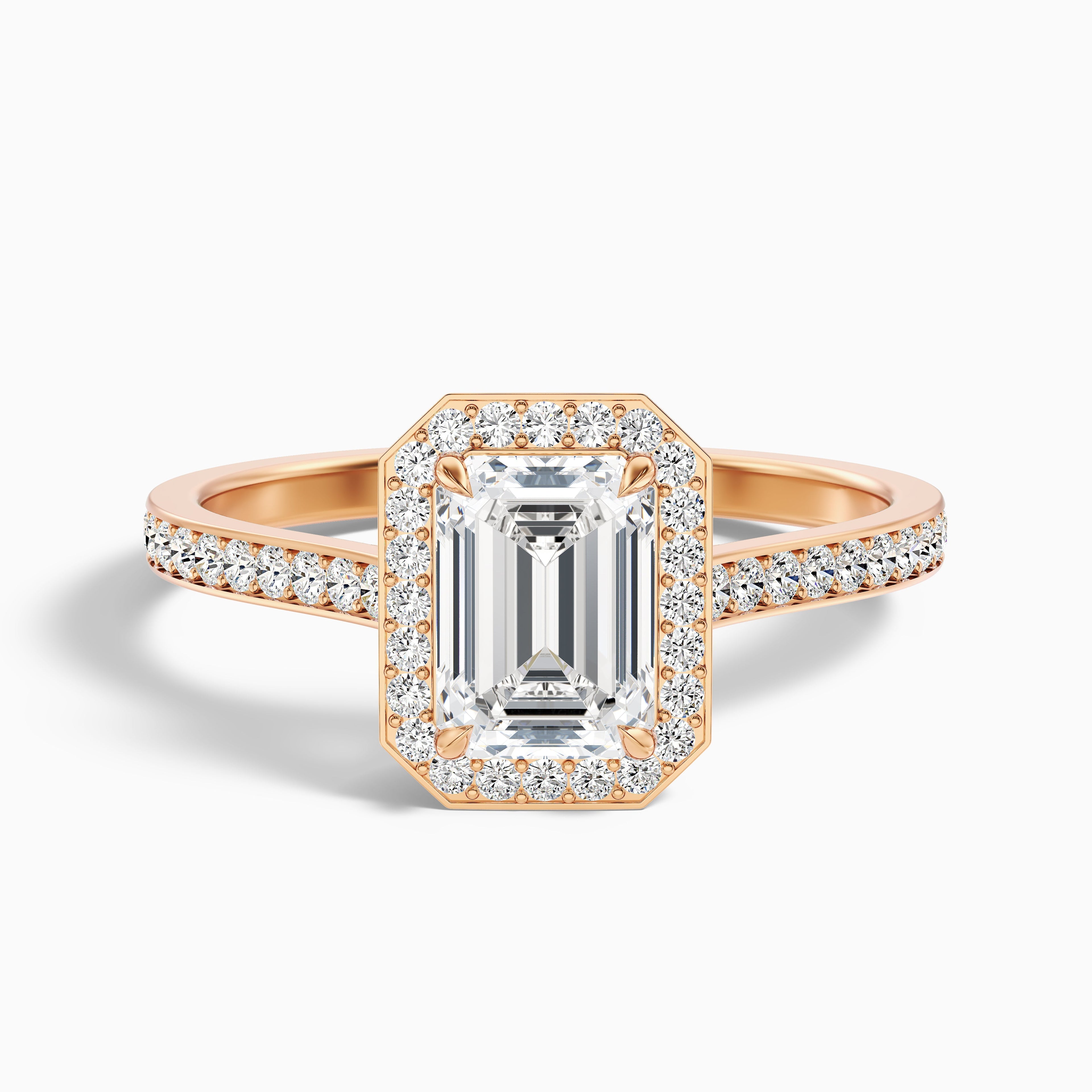Lucy 4.5 Carat Emerald Cut Halo Pave Lab Grown Diamond Ring in Platinum