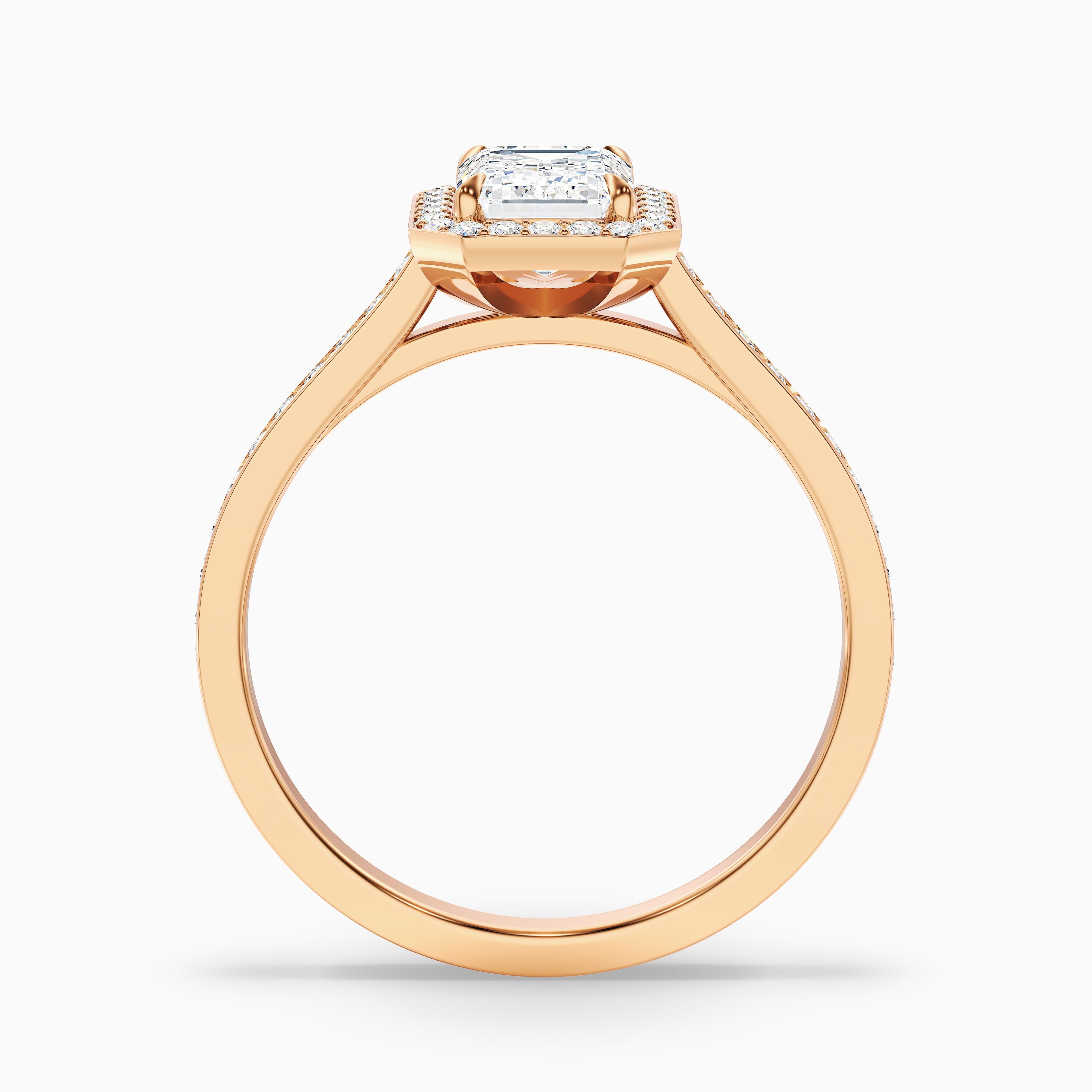Zoya 4 Carat Emerald Cut Halo Pave Moissanite Engagement Ring in 14k White Gold