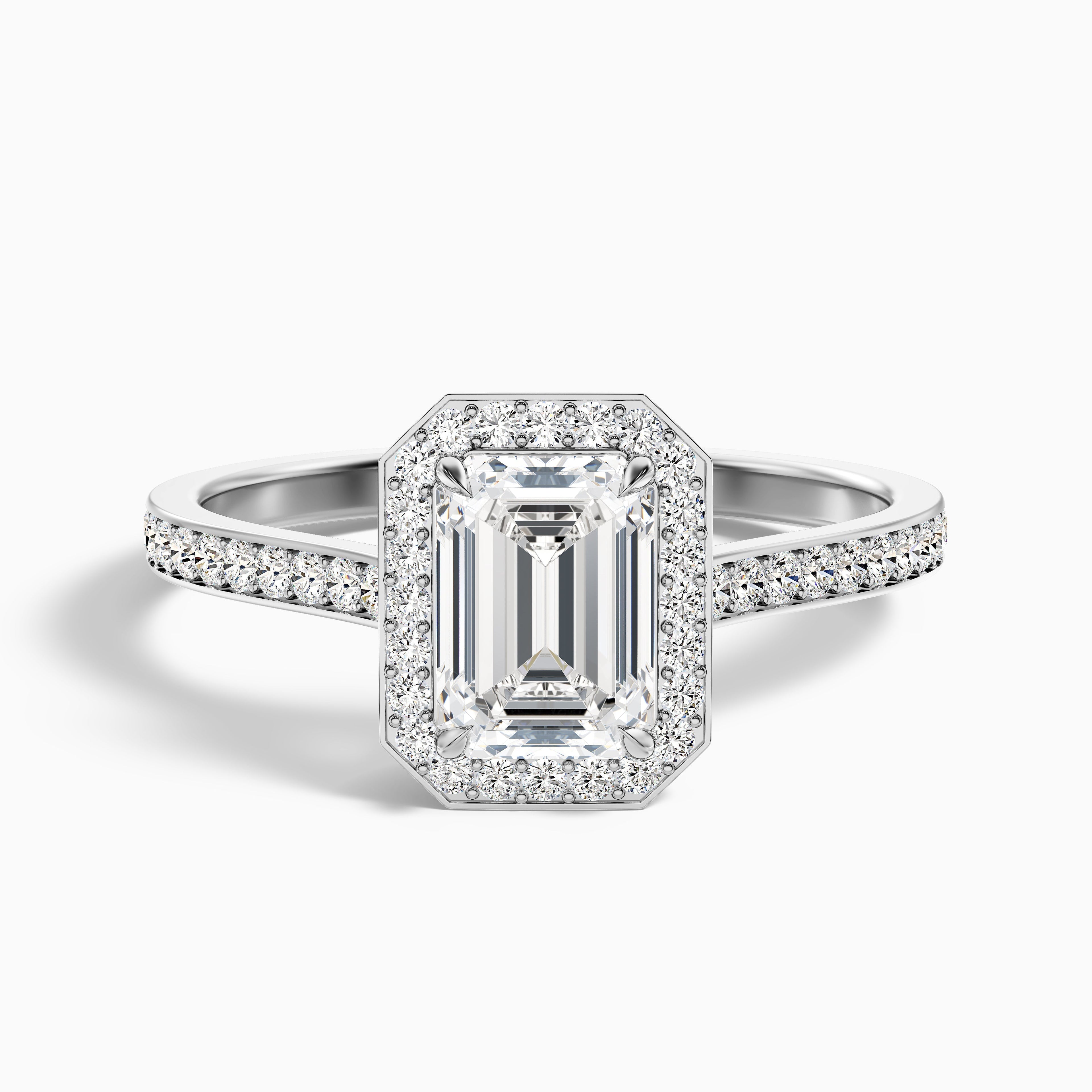 Zoya 3 Carat Emerald Cut Halo Pave Moissanite Engagement Ring in 10k Yellow Gold