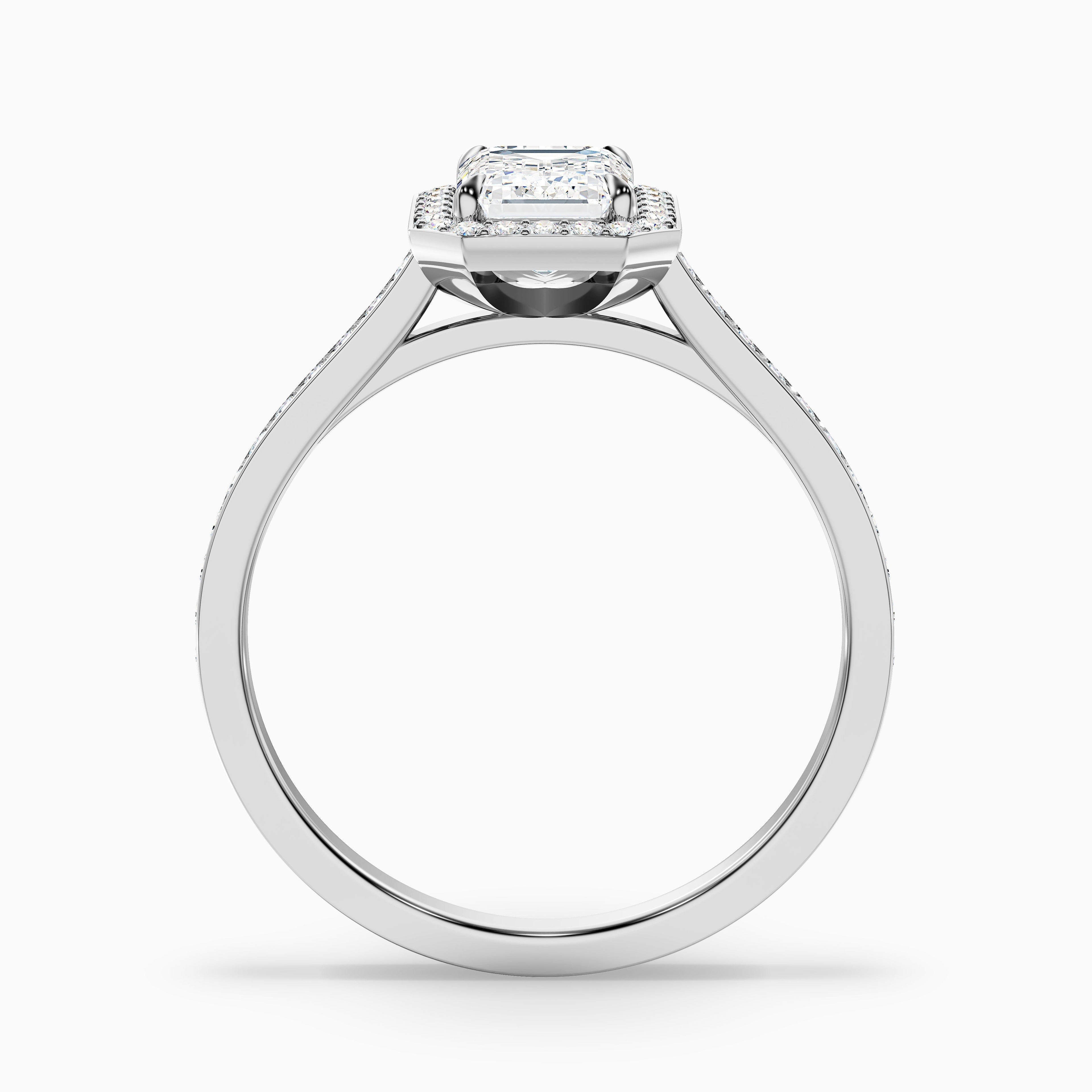 Lucy 4.5 Carat Emerald Cut Halo Pave Lab Grown Diamond Ring in 18k Rose Gold DestGlow