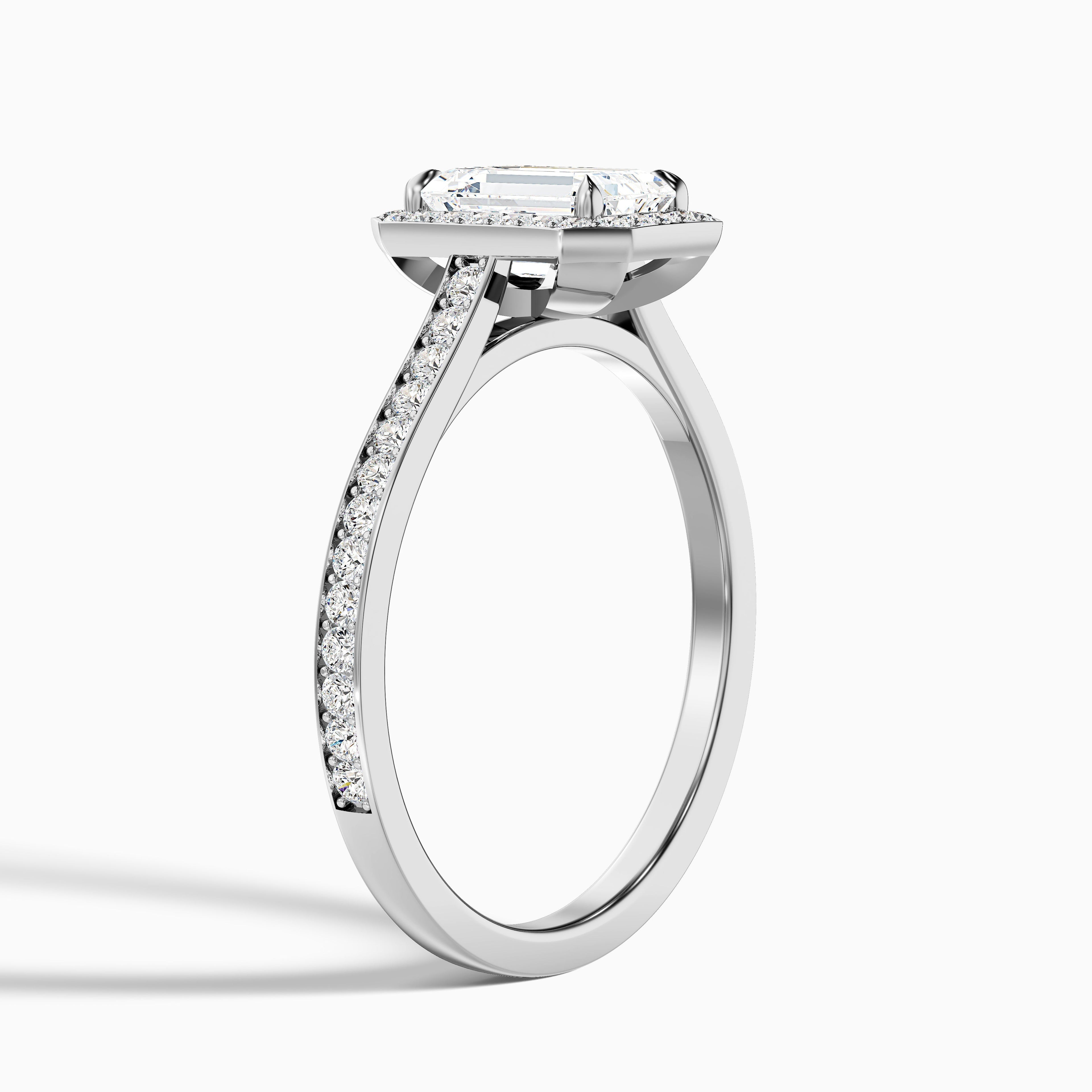 Lucy 1 Carat Emerald Cut Halo Pave Lab Grown Diamond Ring in 14k Rose Gold DestGlow