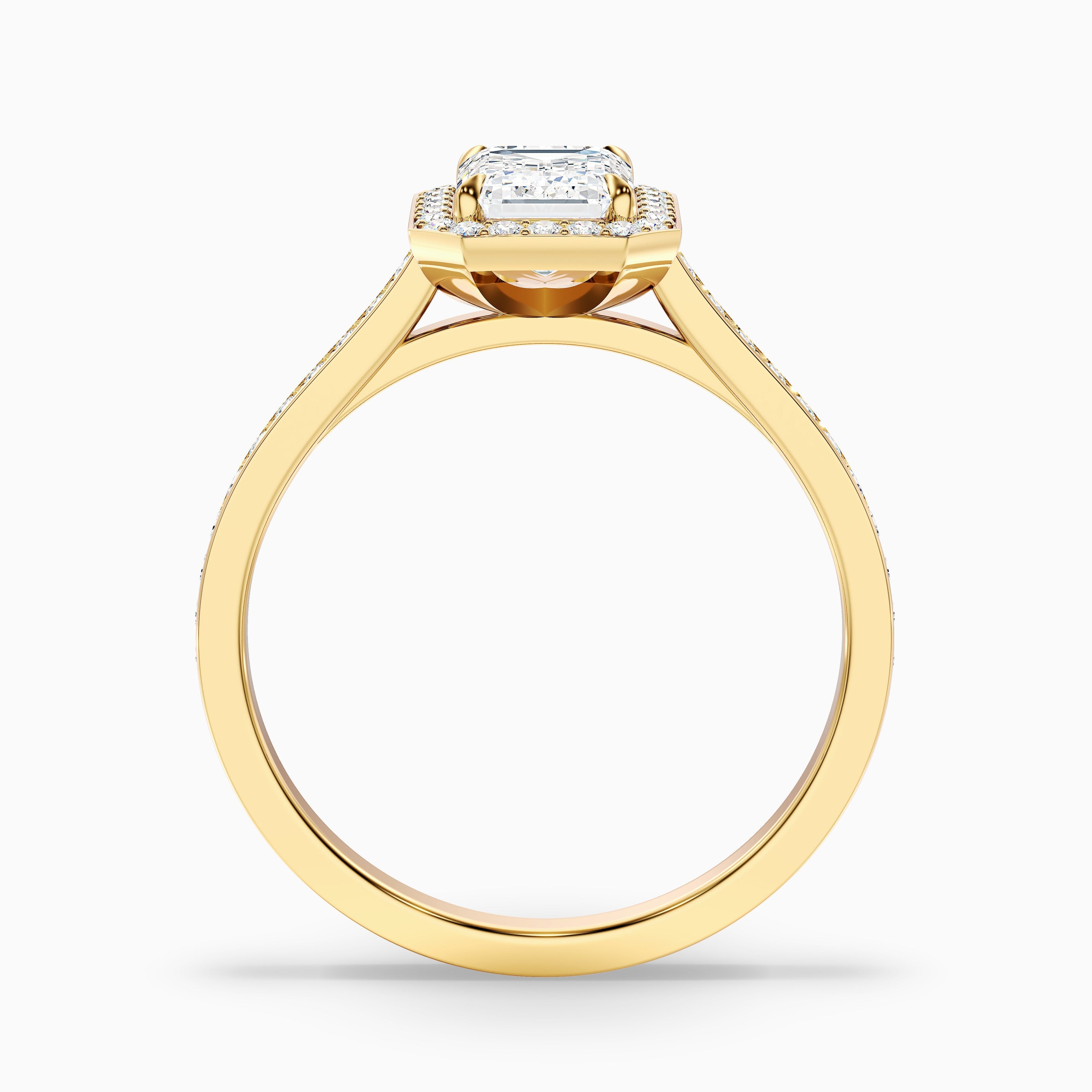 Zoya 5.5 Carat Emerald Cut Halo Pave Moissanite Engagement Ring in 10k Rose Gold DestGlow