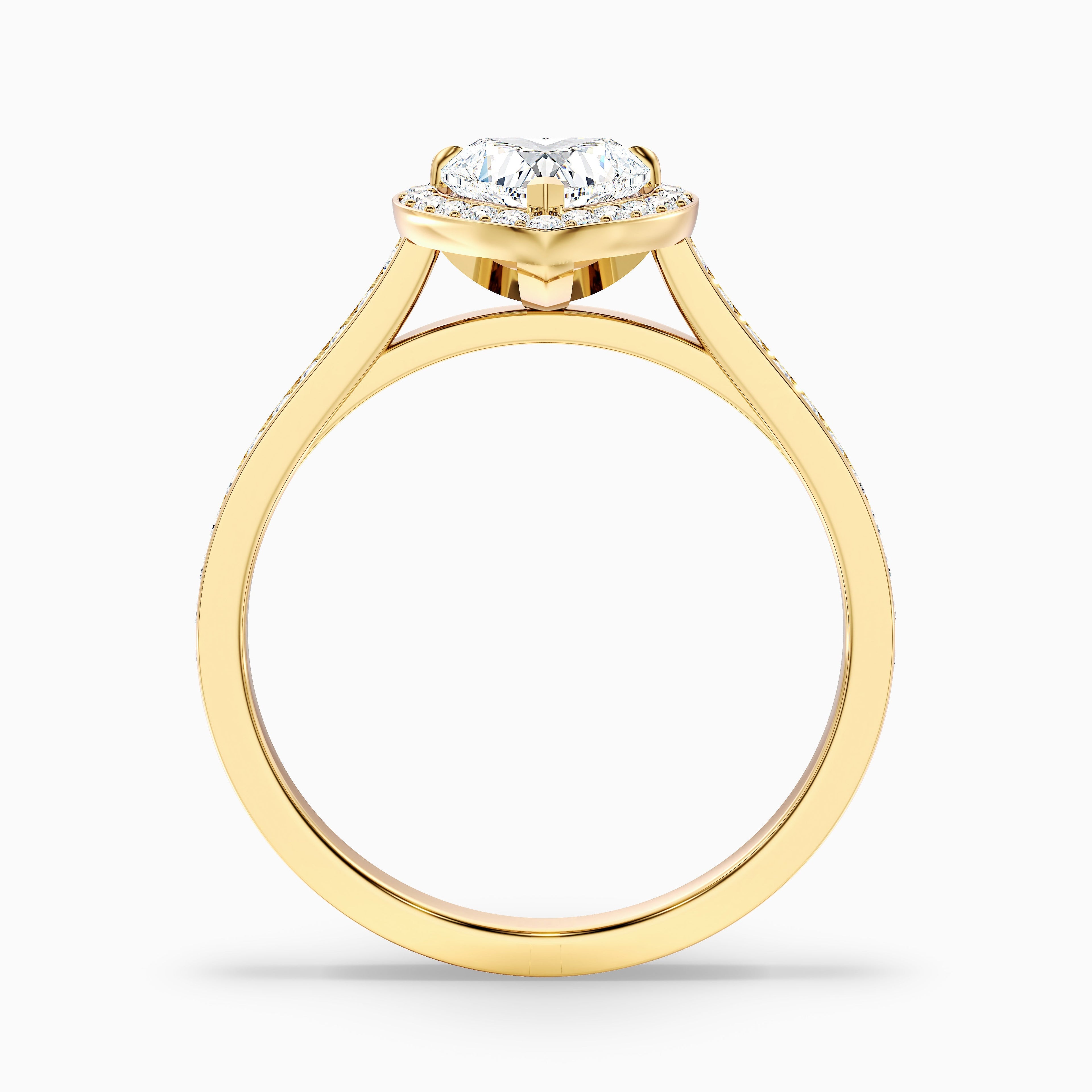 Kira 1.5 Carat Heart Shaped Halo Pave Moissanite Engagement Ring in 10k Yellow Gold