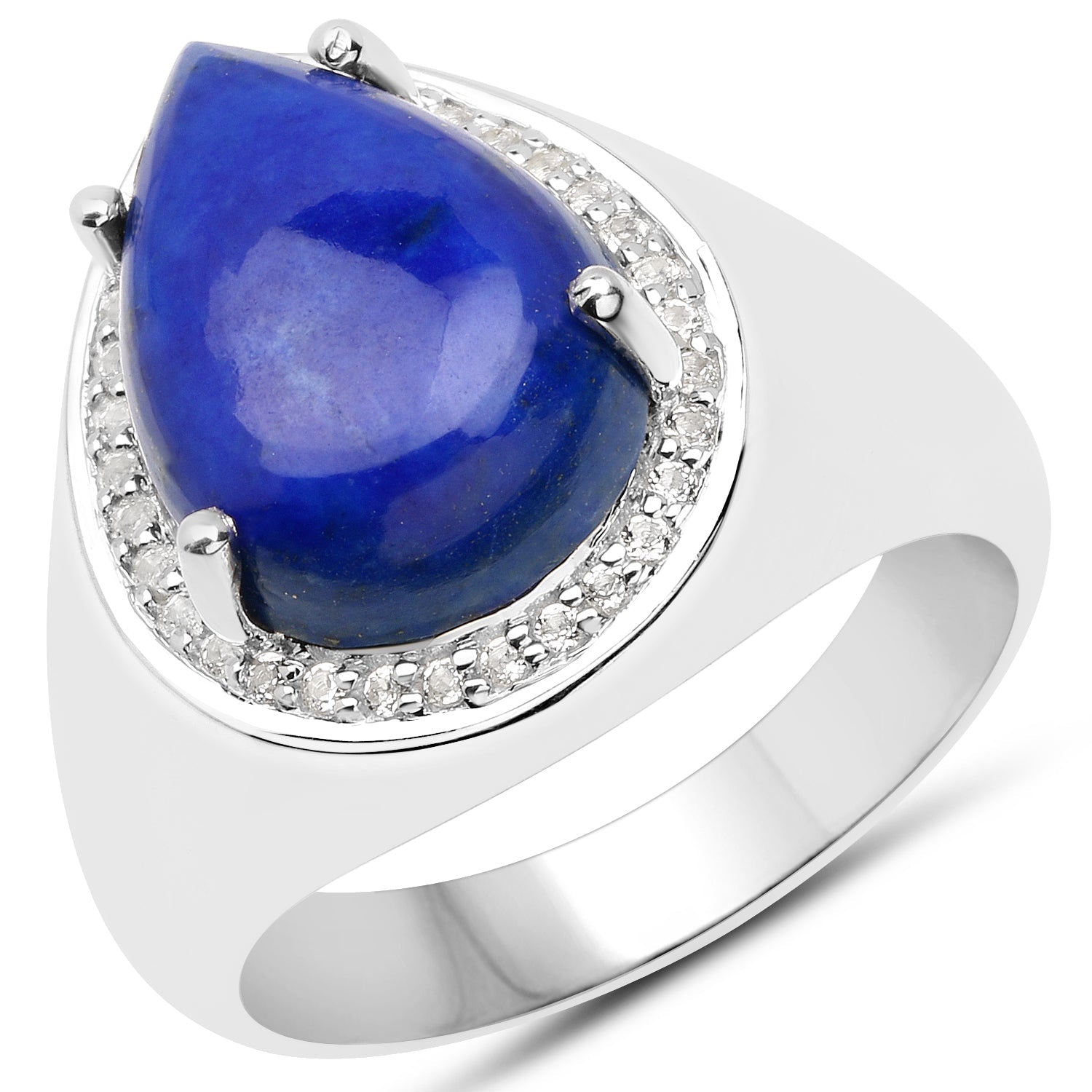 5.52 Carat Genuine Lapis and White Zircon .925 Sterling Silver Ring by Bids.com