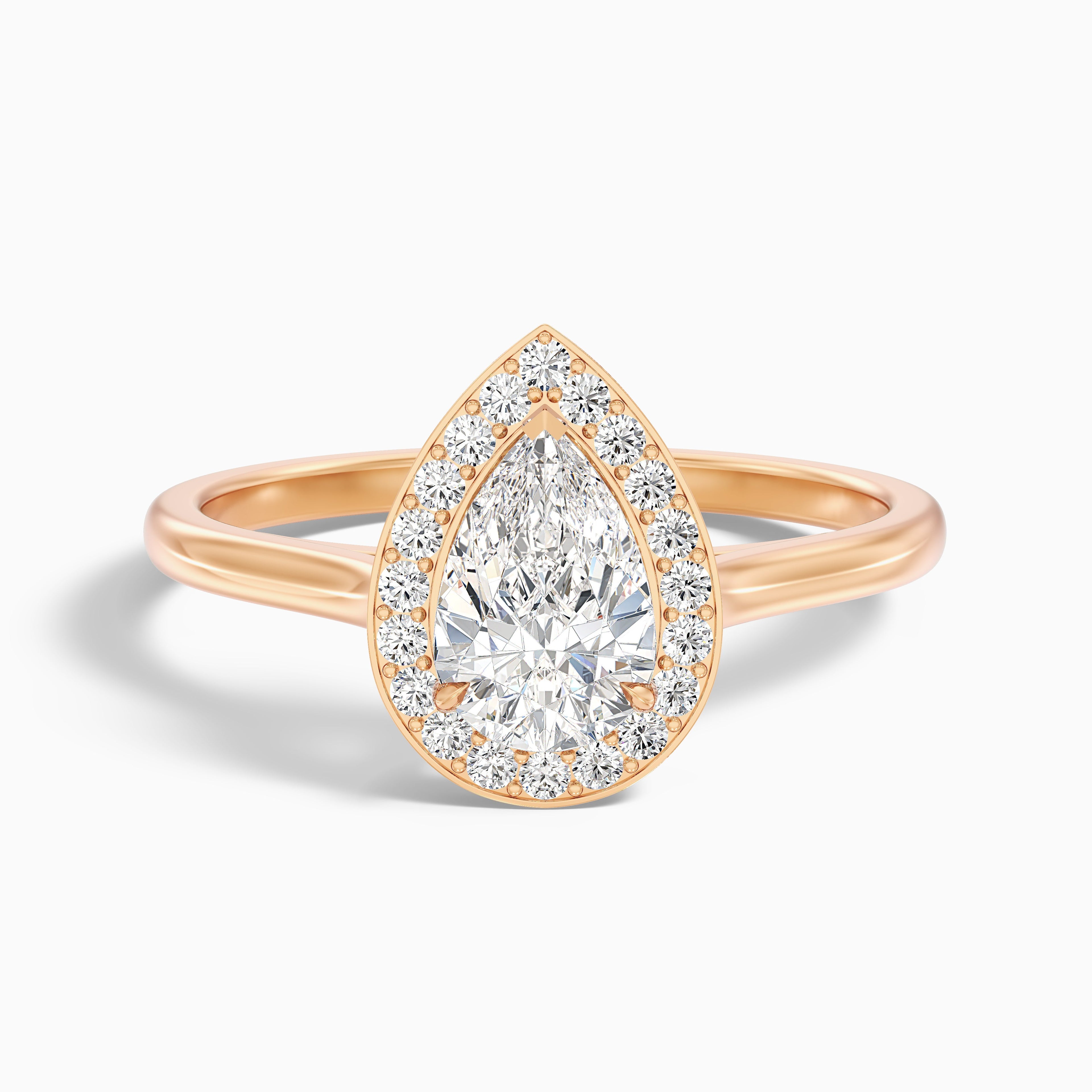 Siya 4.5 Carat Pear Halo Moissanite Engagement Ring in 14k Rose Gold DestGlow