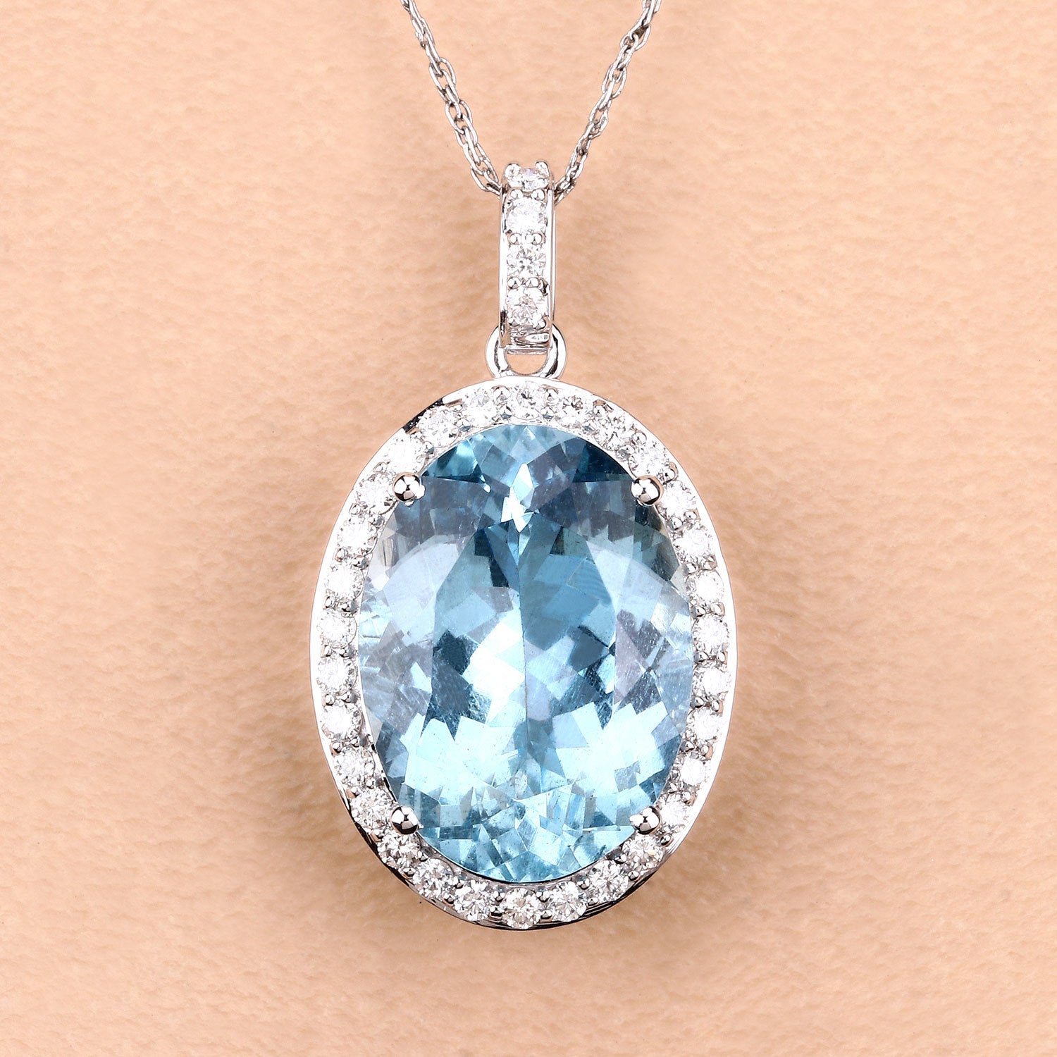 9.59 Carat Genuine Aquamarine and White Diamond 14K White Gold Pendant by Bids.com