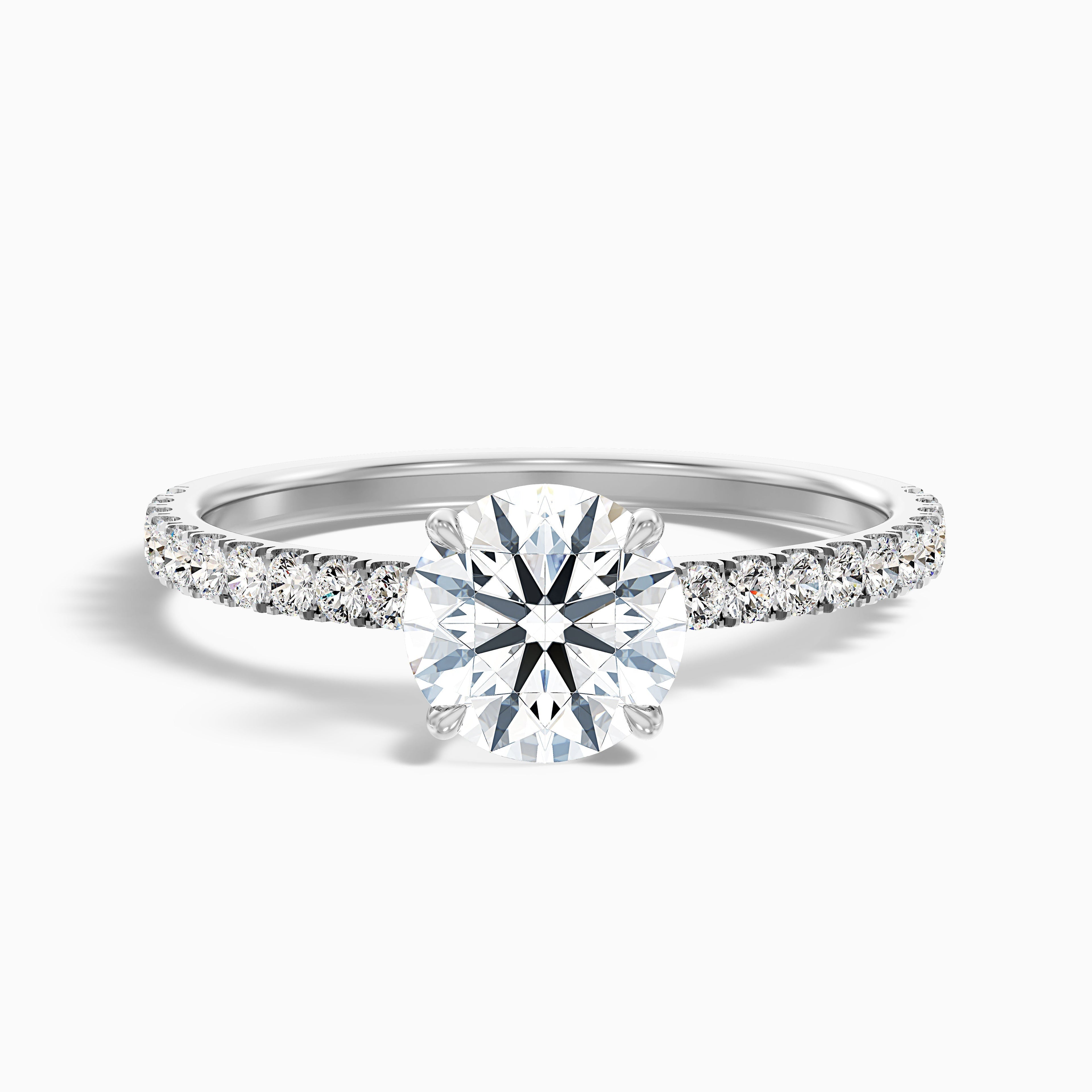 Zola 4.5 Carat Round Side Stone Pave Moissanite Engagement Ring in 18k Rose Gold DestGlow