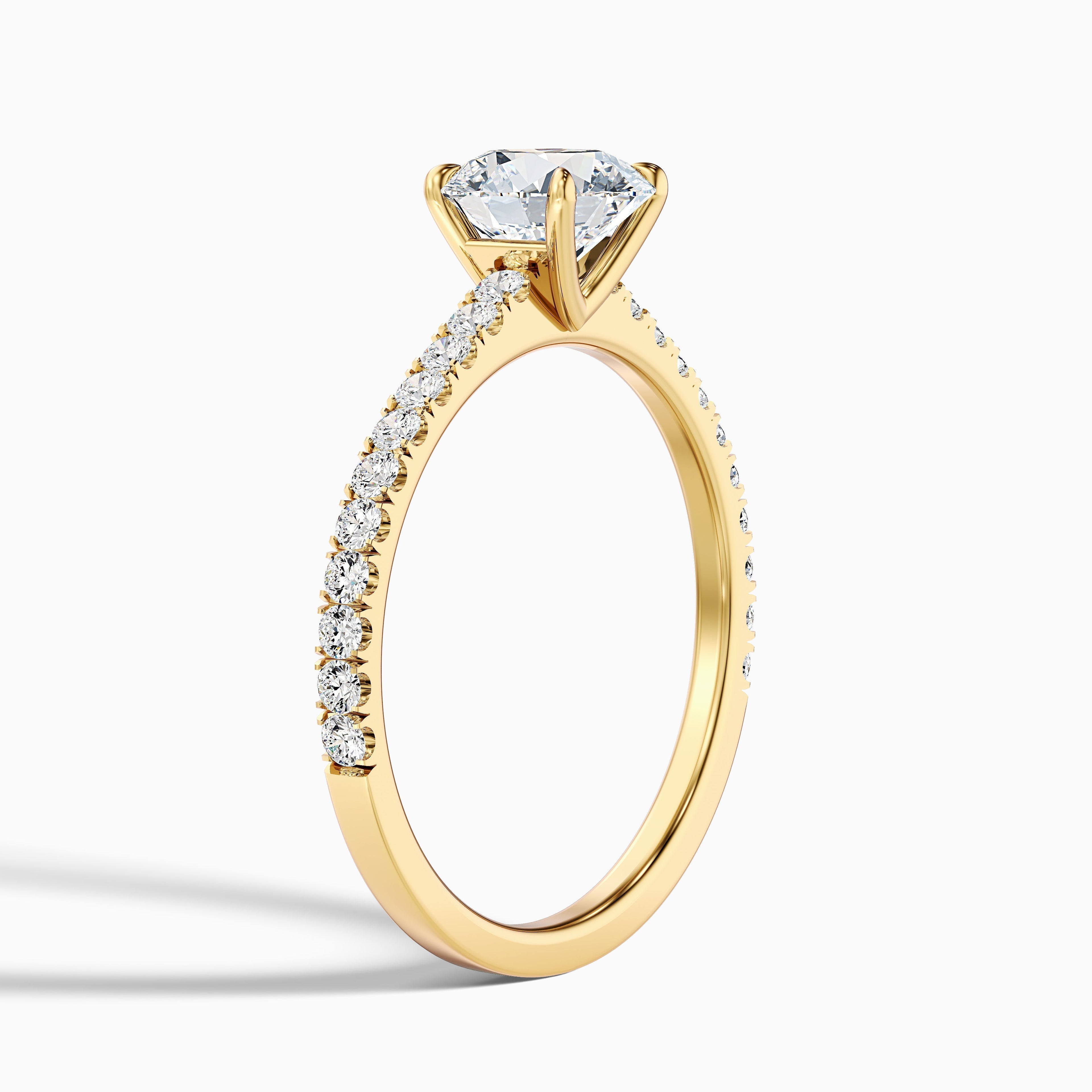 Sarah 2 Carat Round Side Stone Pave Lab Grown Diamond Ring in 14k Yellow Gold