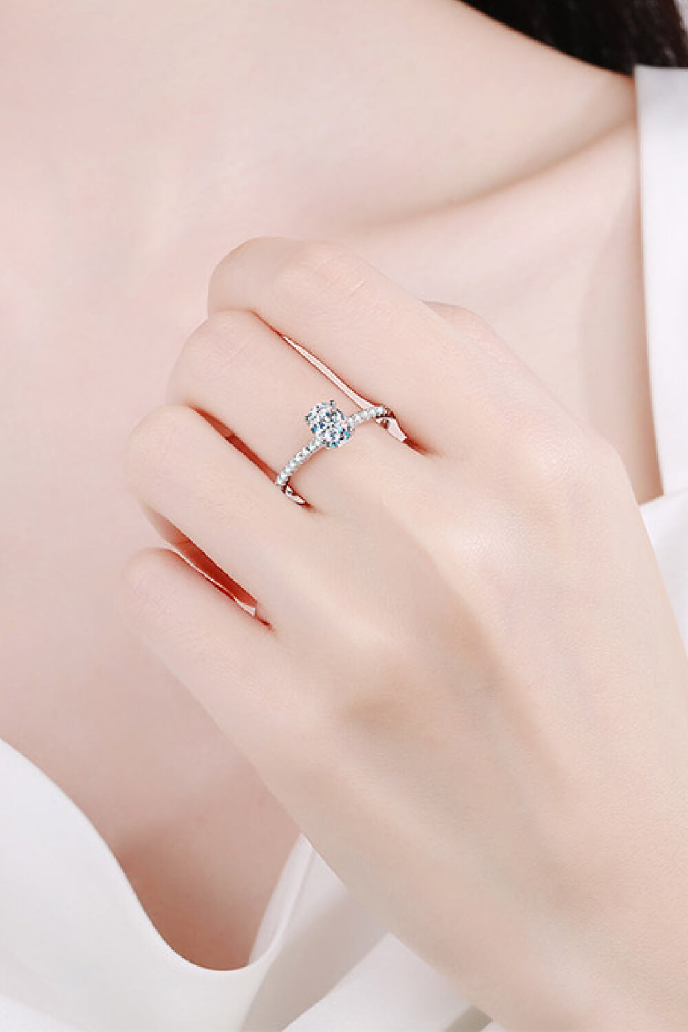 Rhodium Over Pure Sterling Silver Inlaid 1 Carat Oval-Cut Sparkala™ Ring by Sparkala