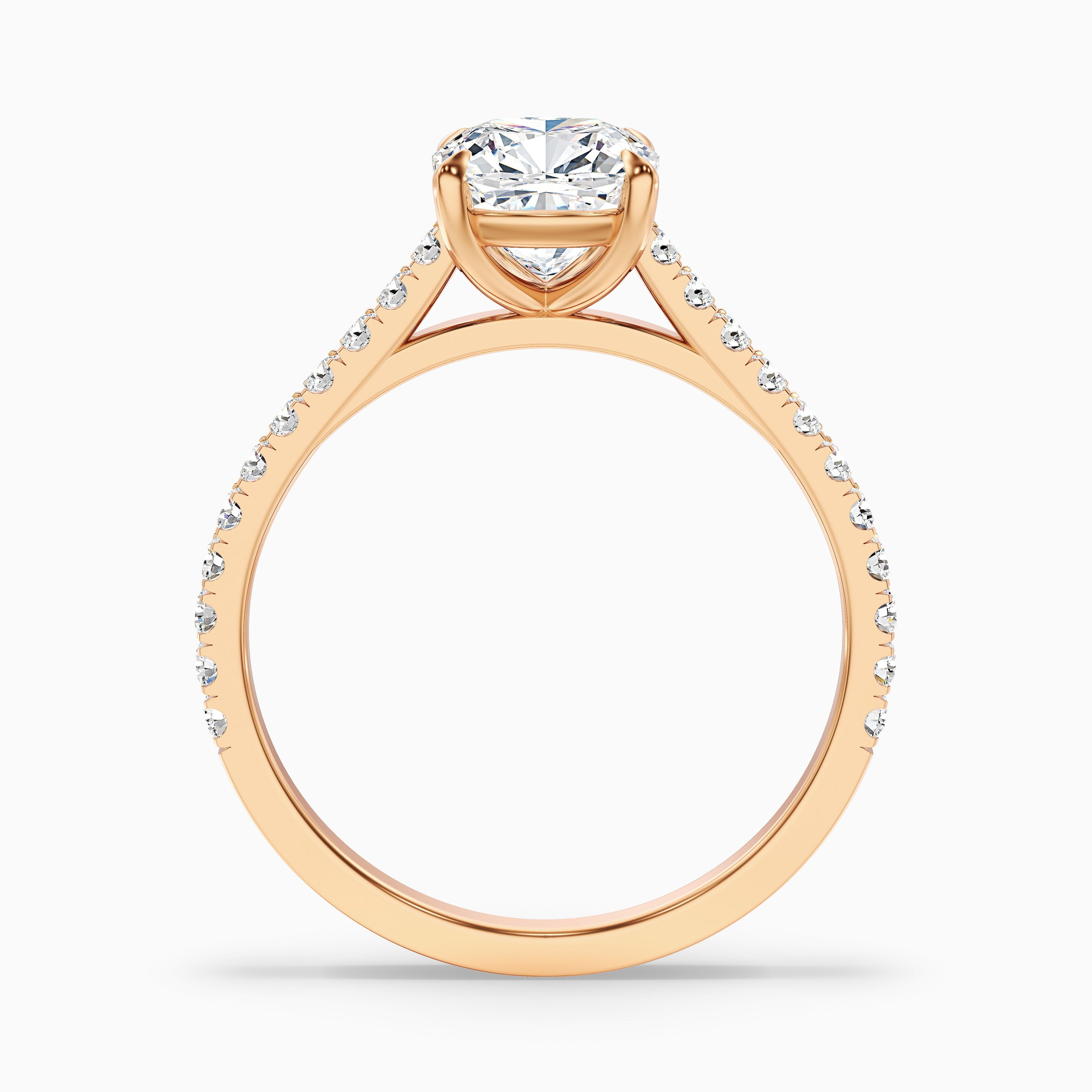 Lea 3 Carat Cushion Cut Side Stone Pave Lab Grown Diamond Ring in 18k Yellow Gold DestGlow