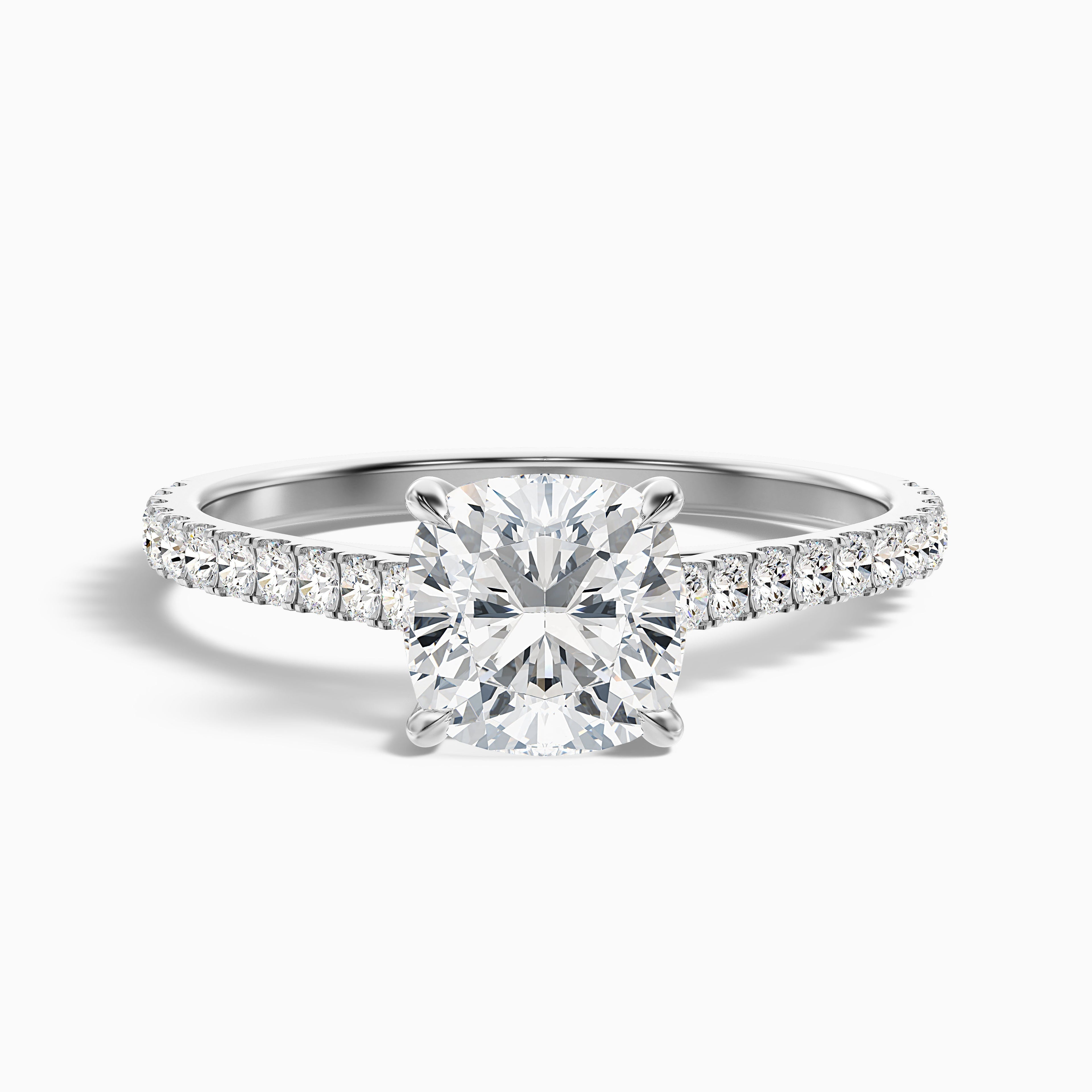 Lea 5 Carat Cushion Cut Side Stone Pave Lab Grown Diamond Ring in 10k Rose Gold DestGlow