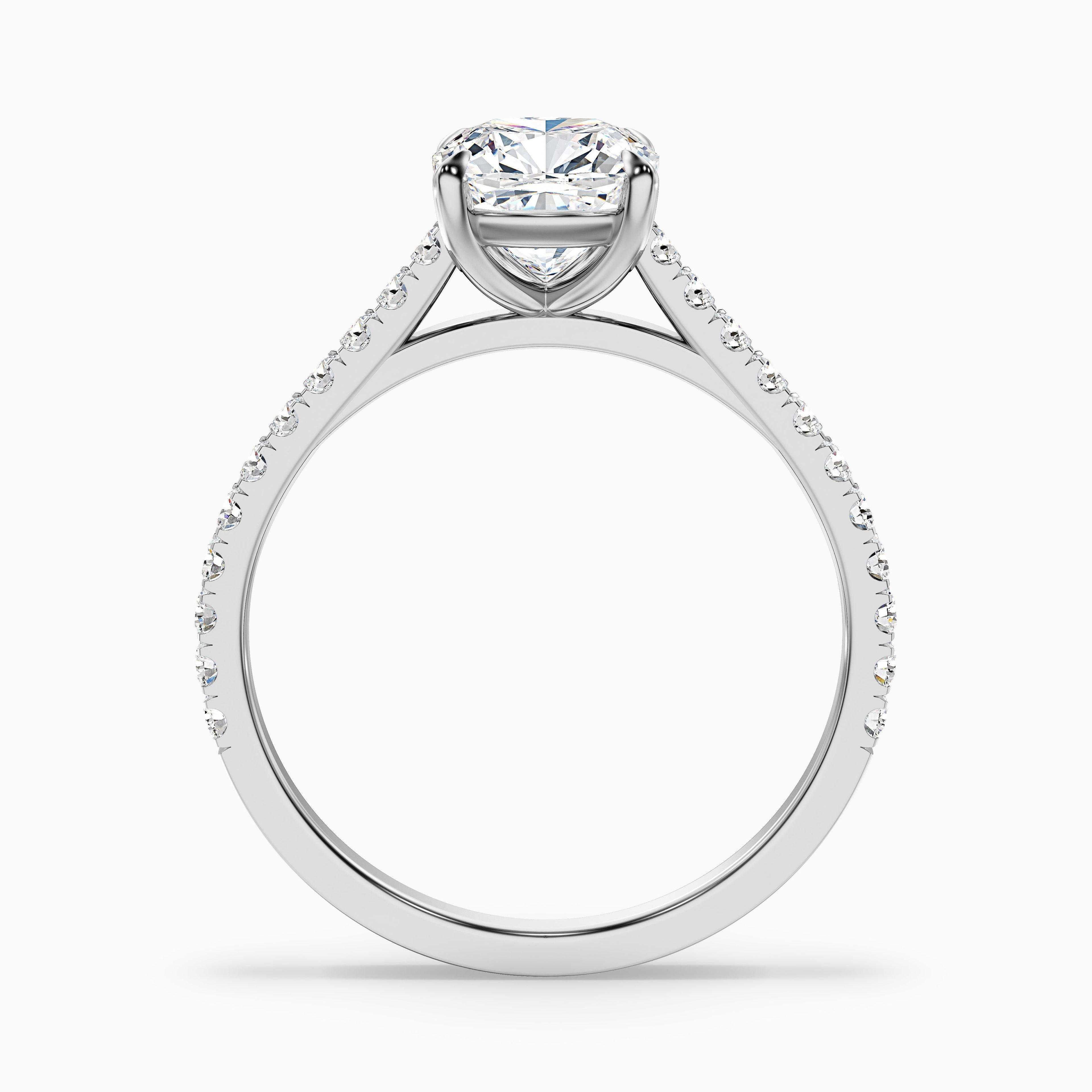Lea 2 Carat Cushion Cut Side Stone Pave Lab Grown Diamond Ring in Platinum